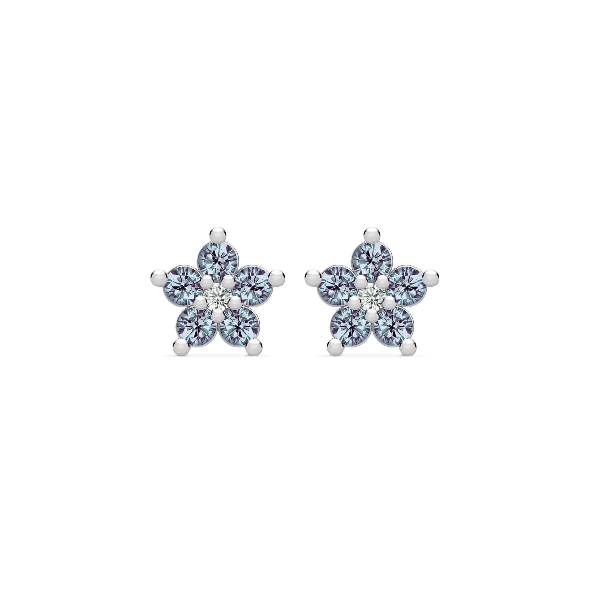 Greenwich Mini Flower Alexandrite & Diamond Earrings in 14k Gold (June) - Image 5