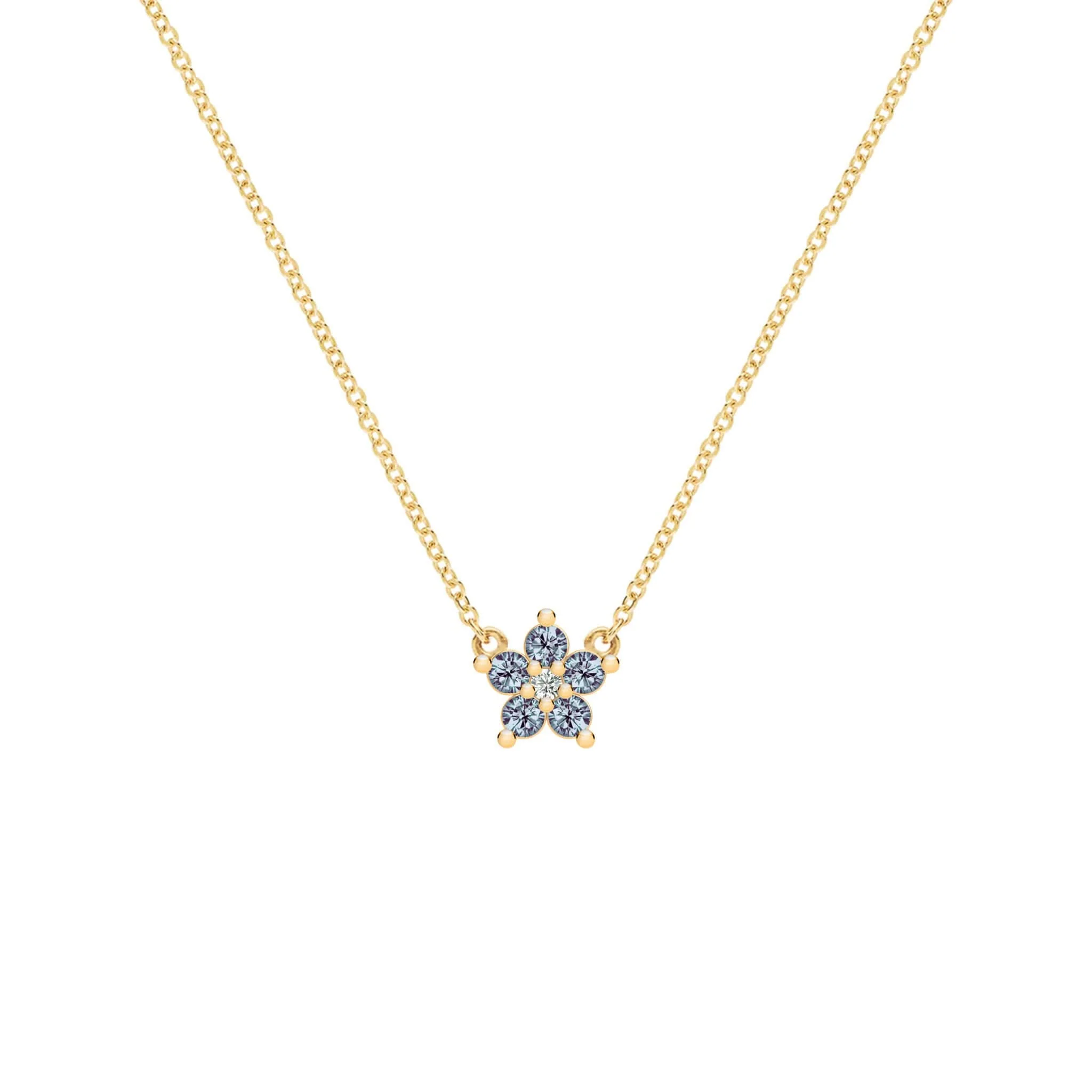 Greenwich Mini Flower Alexandrite & Diamond Necklace in 14k Gold (June)