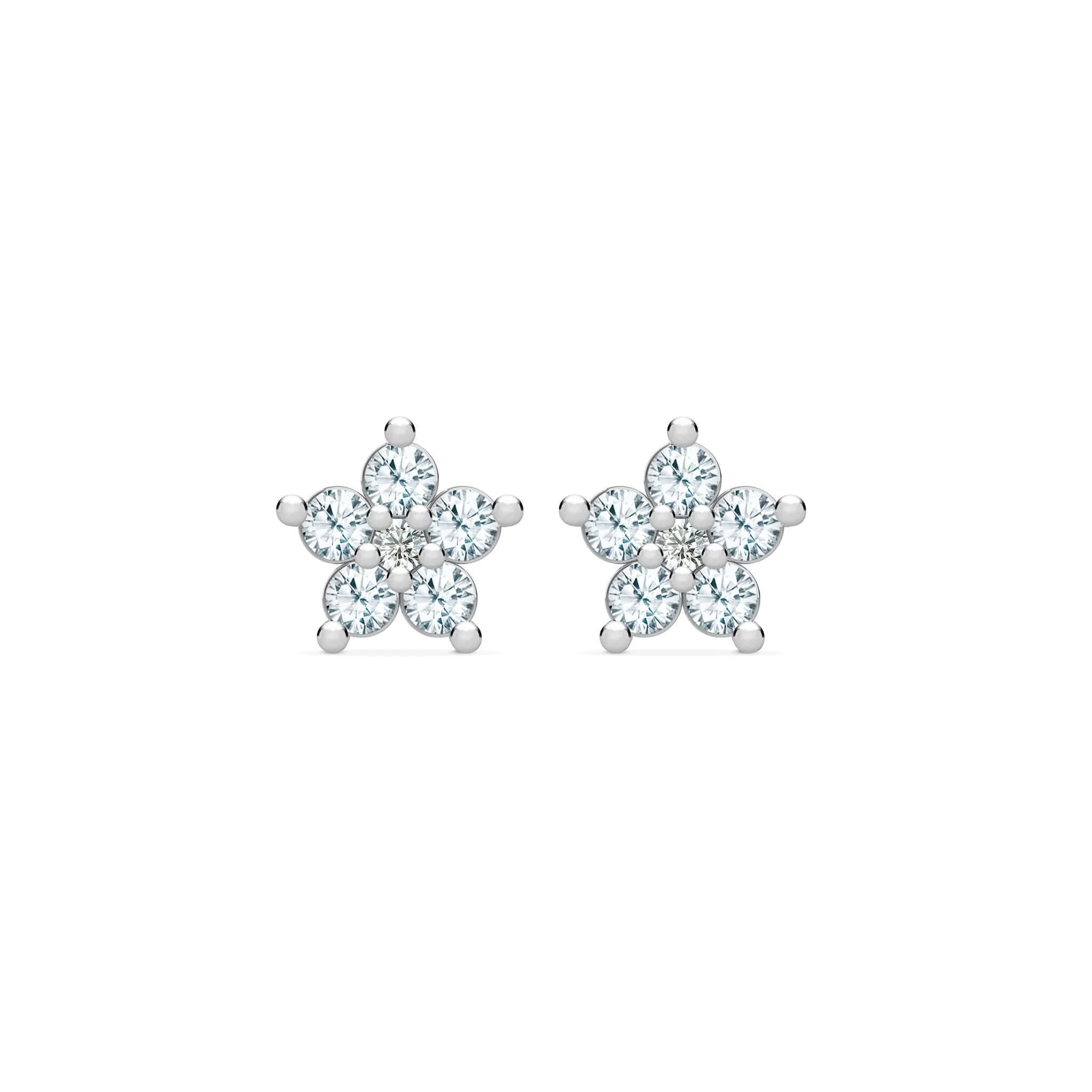 Greenwich Mini Flower Aquamarine & Diamond Earrings in 14k Gold (March) - Image 5