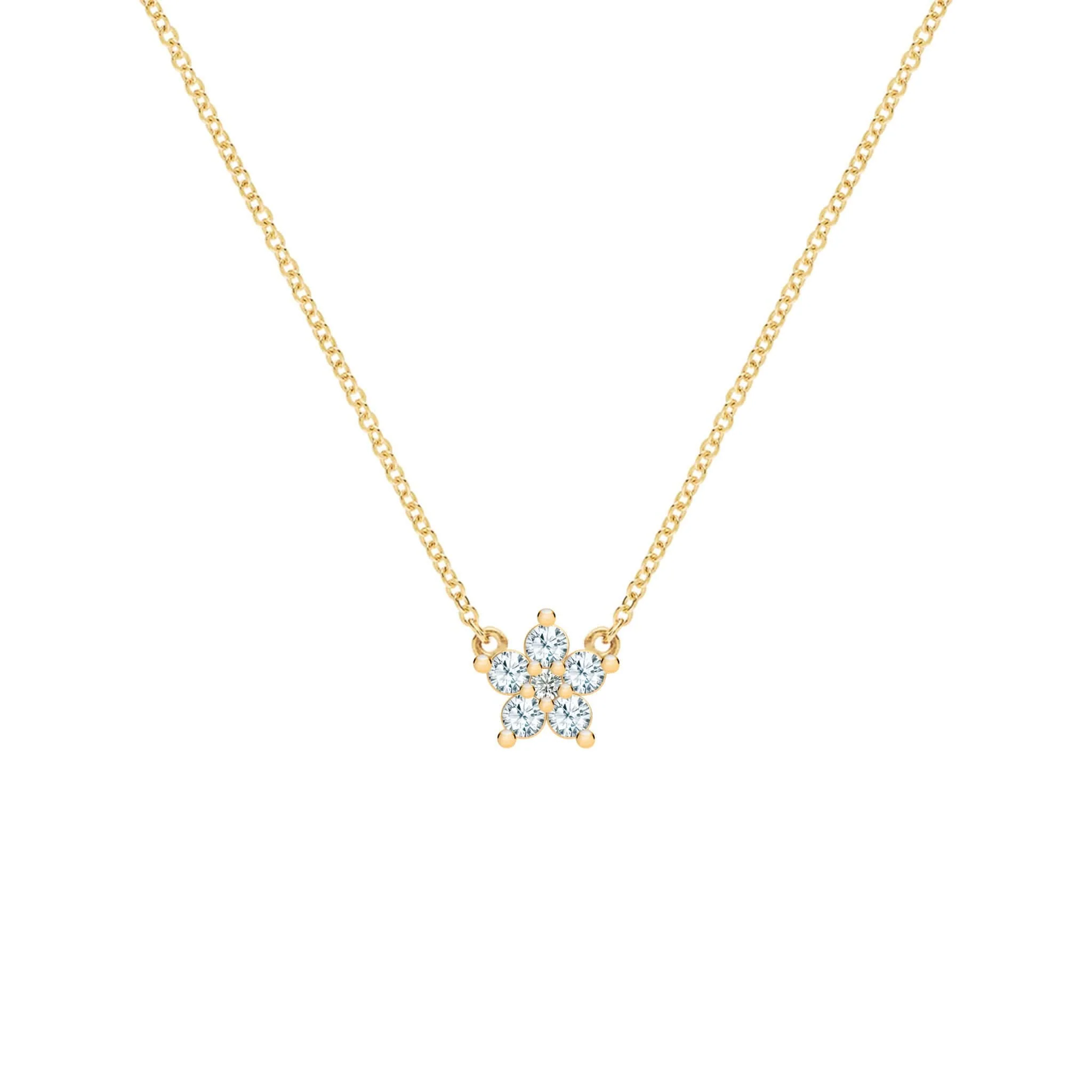 Greenwich Mini Flower Aquamarine & Diamond Necklace in 14k Gold (March)