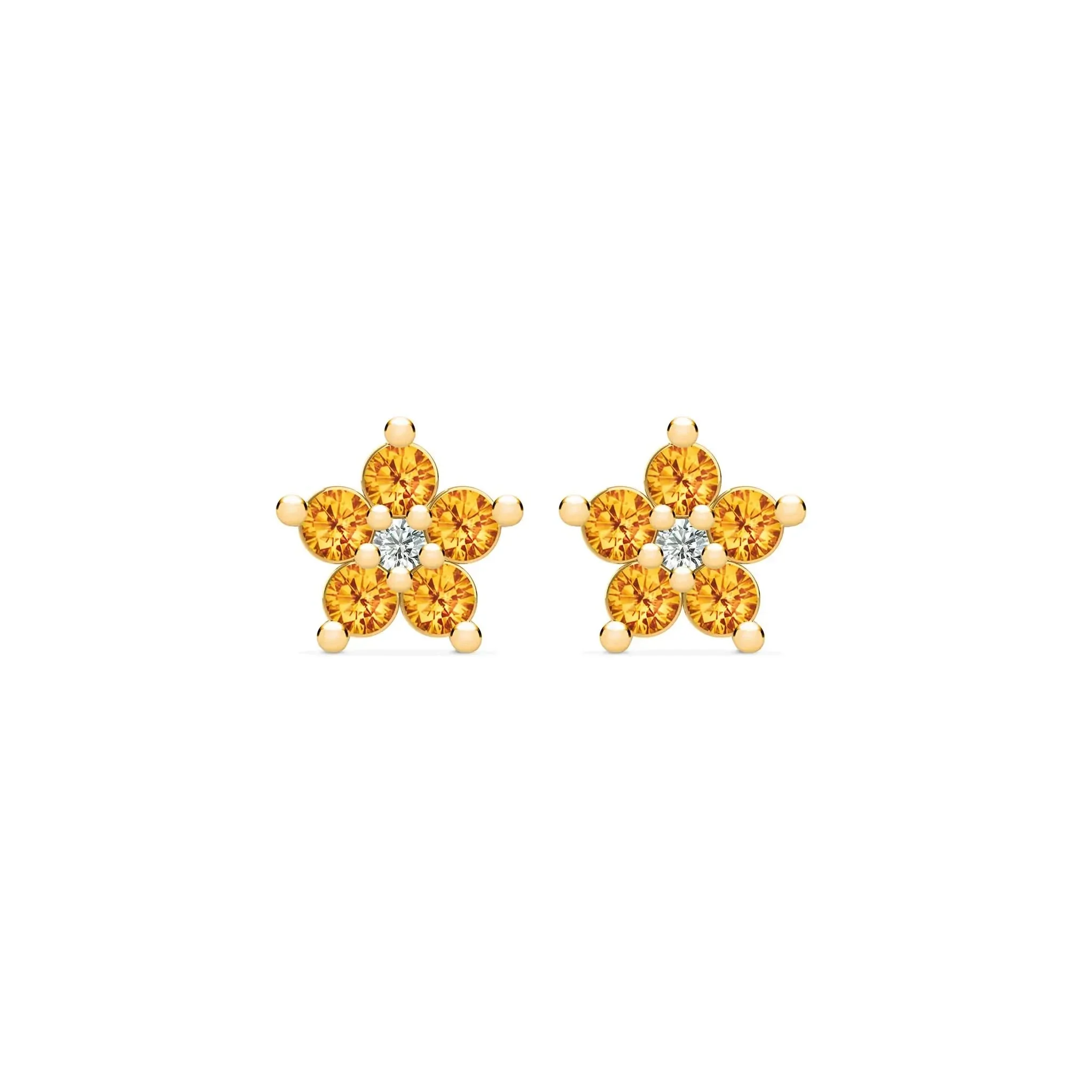 Greenwich Mini Flower Citrine & Diamond Earrings in 14k Gold (November)