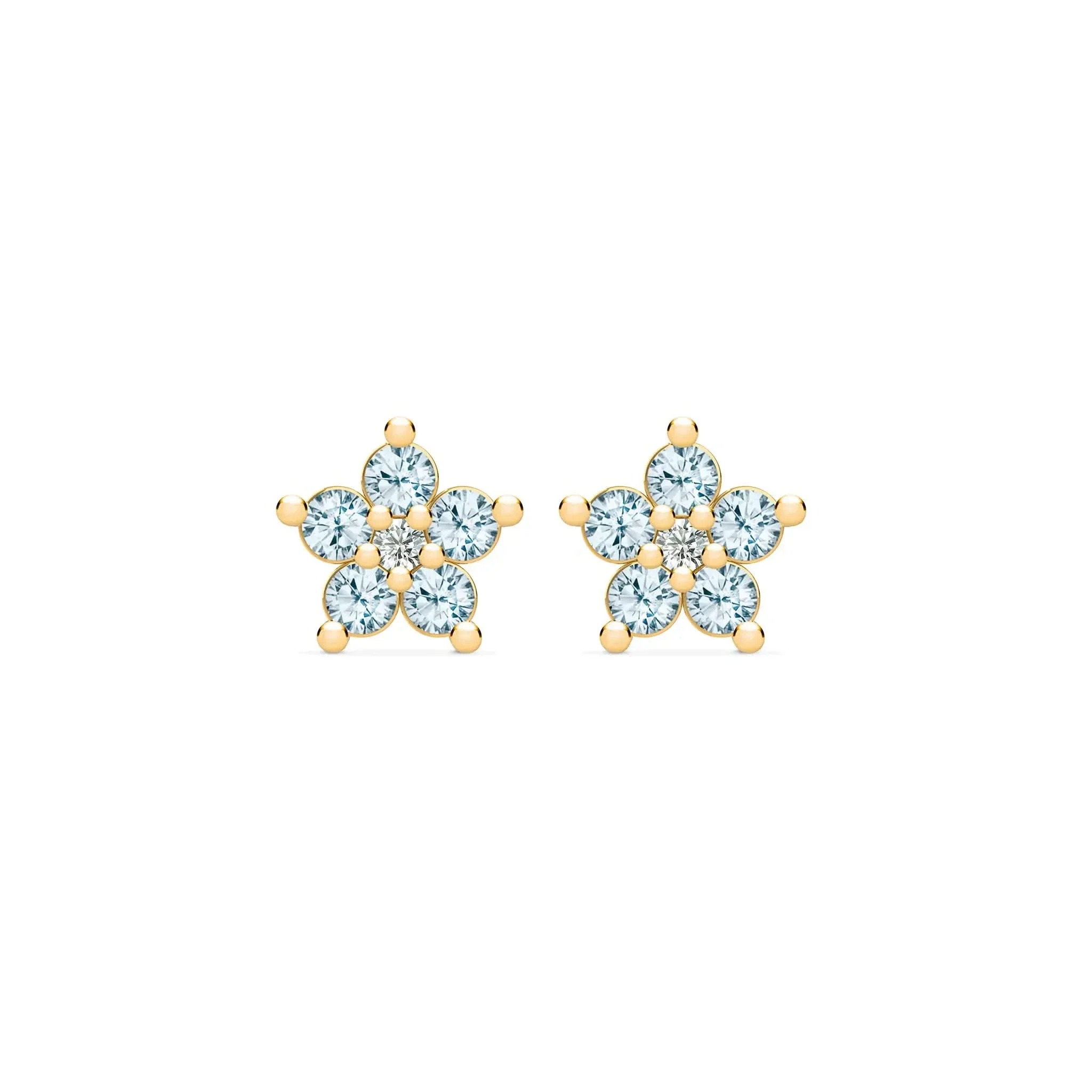 Greenwich Mini Flower Nantucket Blue Topaz & Diamond Earrings in 14k Gold (December)