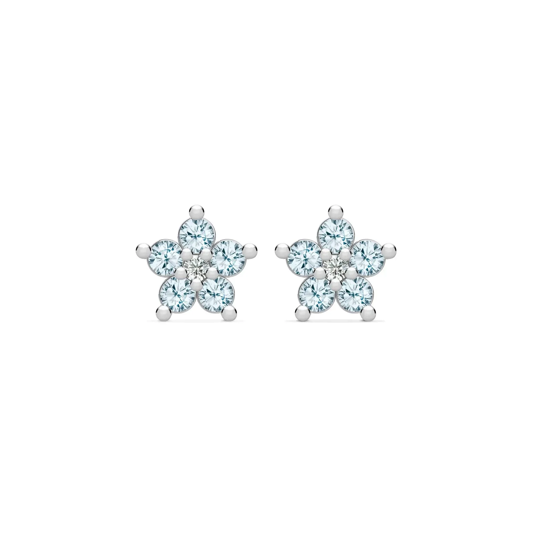 Greenwich Mini Flower Nantucket Blue Topaz & Diamond Earrings in 14k Gold (December) - Image 5