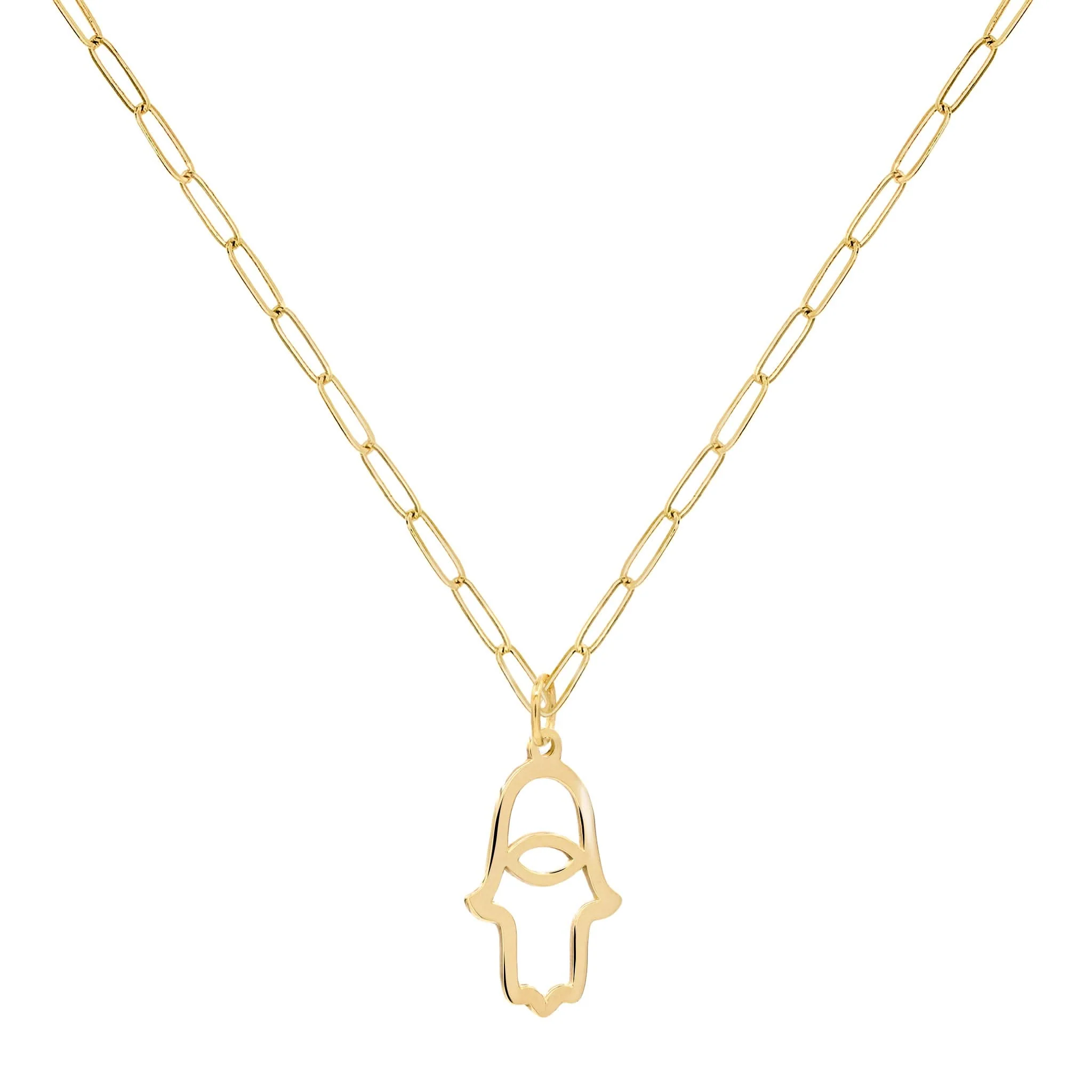 Hamsa Pendant with Adelaide Mini Chain in 14k Gold
