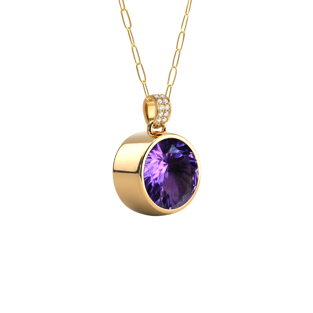 Jamestown Amethyst Pendant with Diamond Bail in 14k Gold (February) - Image 4