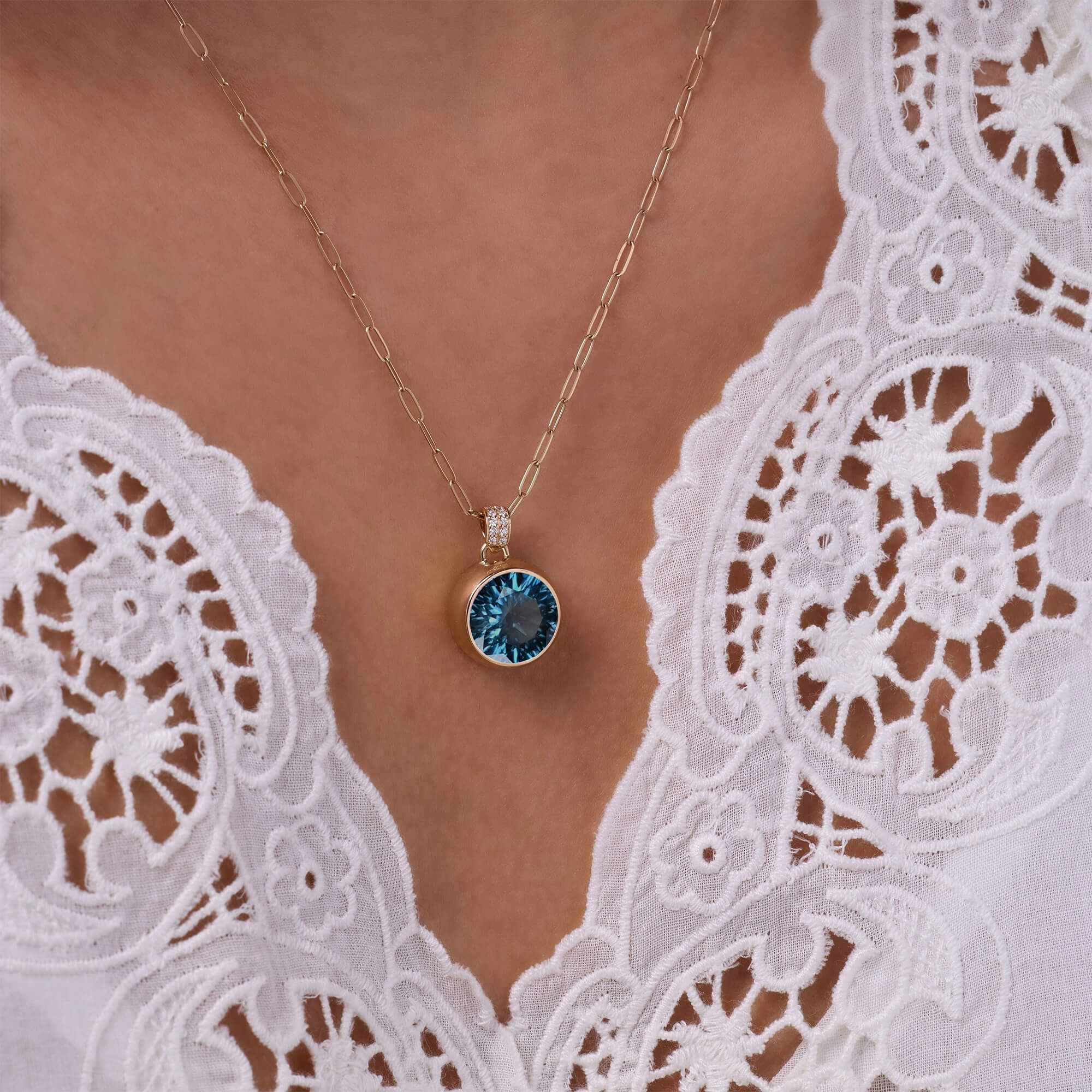 Jamestown Atlantic Blue Topaz Pendant with Diamond Bail in 14k Gold (December) - Image 3