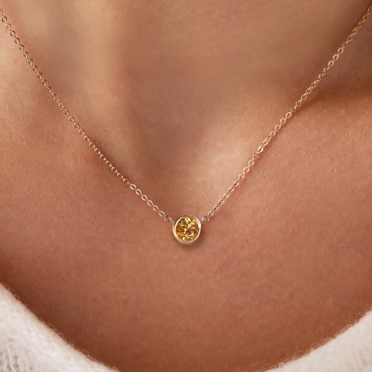 Jamestown Citrine Solitaire Necklace in 14k Gold (November) - Image 6