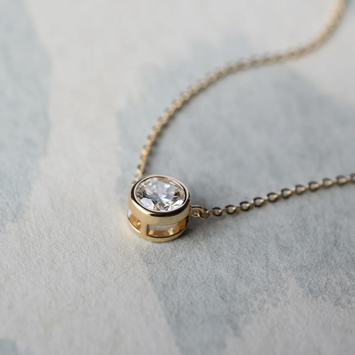 Jamestown Diamond Solitaire Necklace in 14k Gold (April) - Image 7