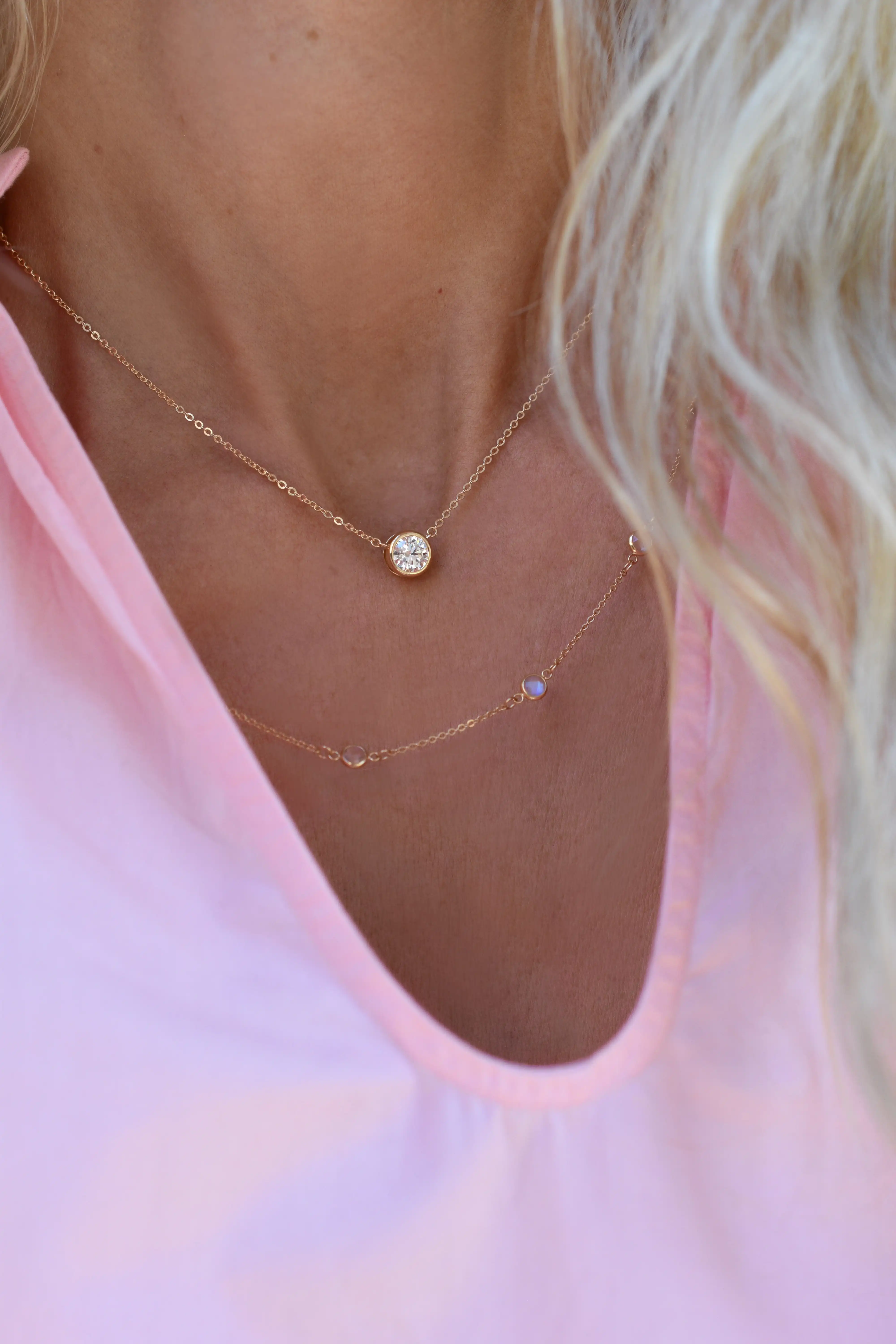 Jamestown Diamond Solitaire Necklace in 14k Gold (April) - Image 9