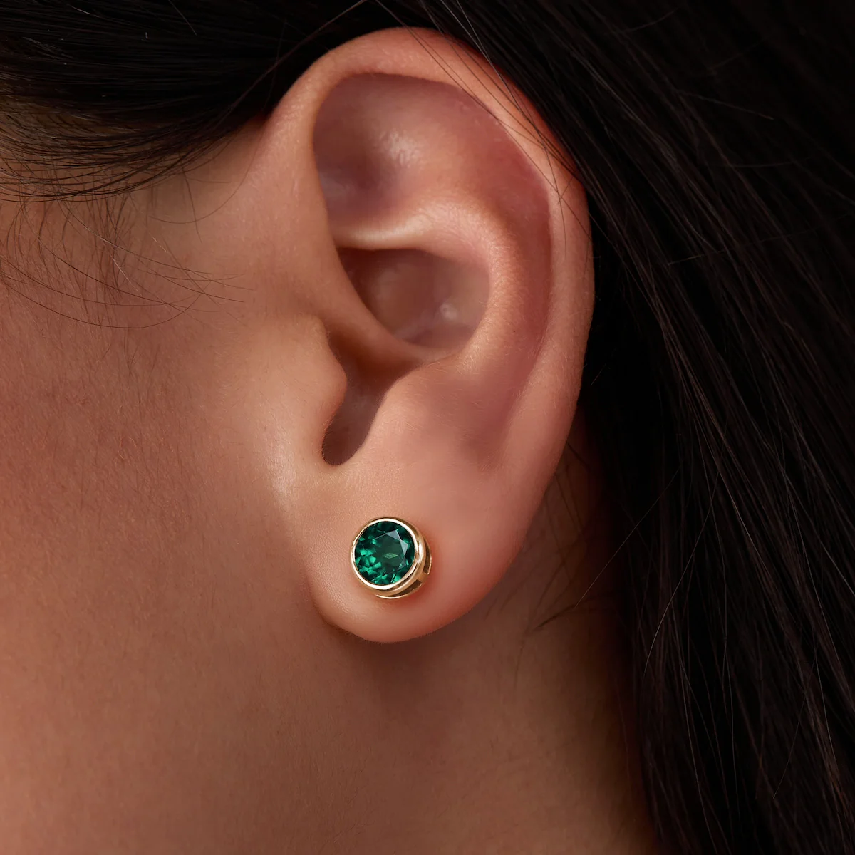 Jamestown Emerald Stud Earrings in 14k Gold (May) - Image 6