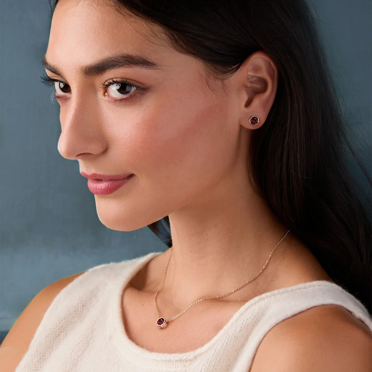 Jamestown Garnet Stud Earrings in 14k Gold (January) - Image 2
