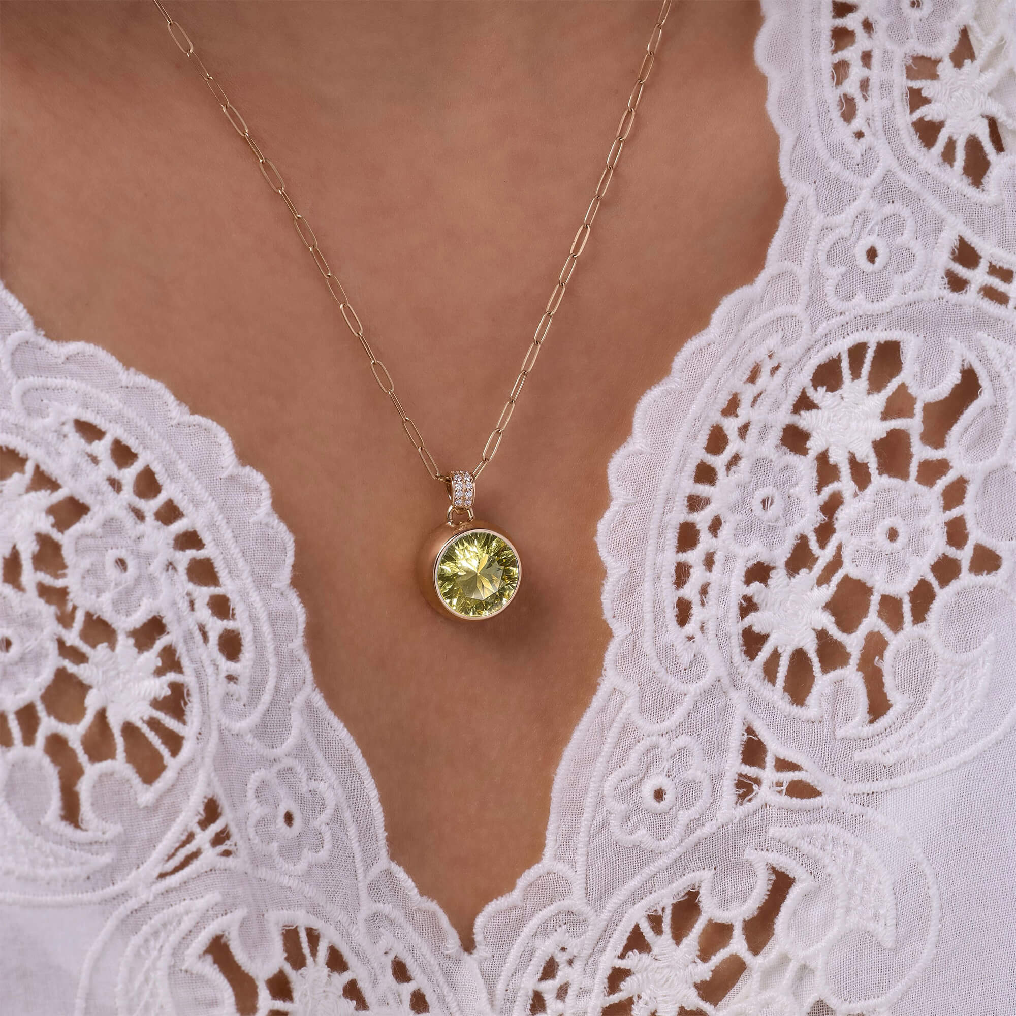 Jamestown Lemon Verbena Quartz Pendant with Diamond Bail in 14k Gold (August) - Image 3