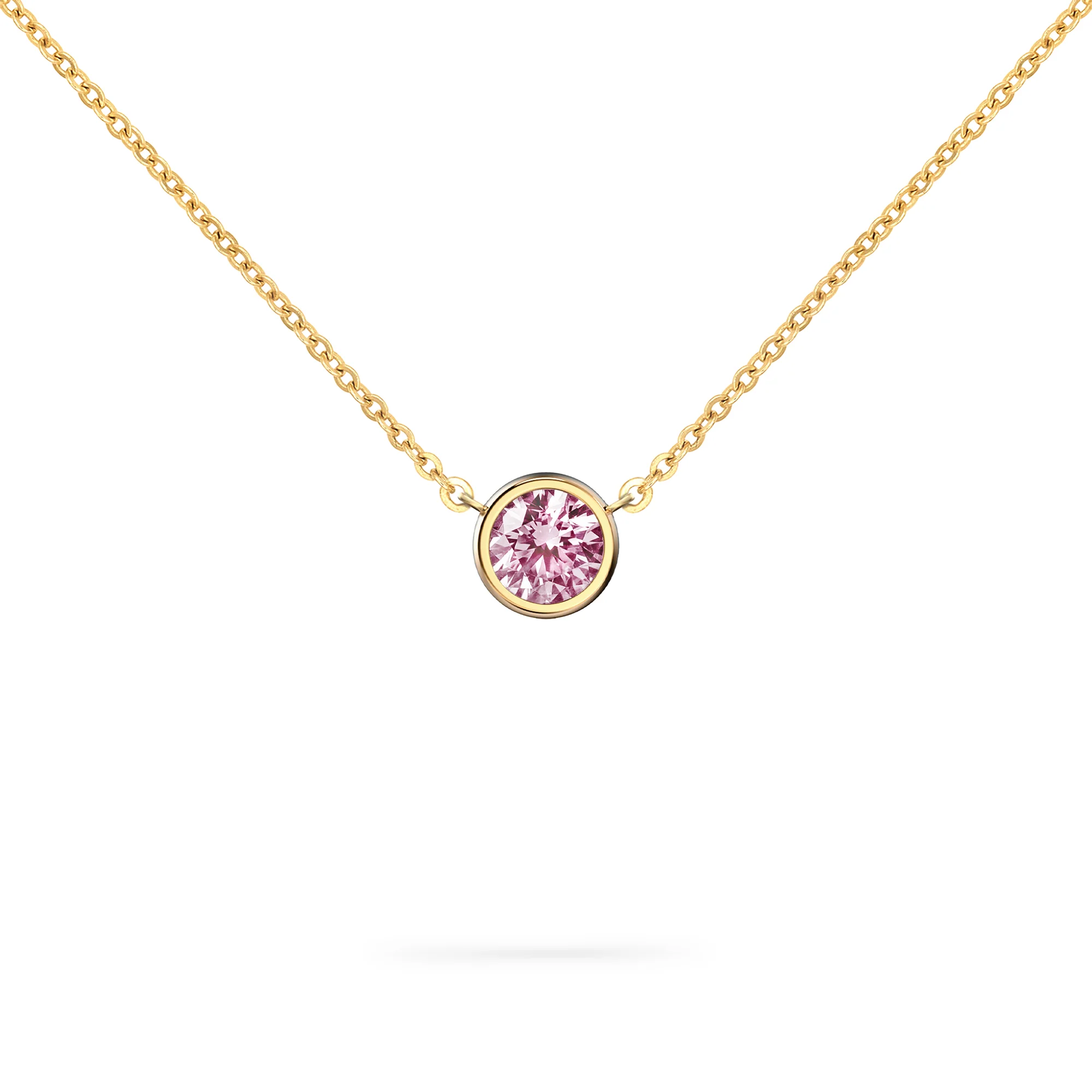 Jamestown Pink Sapphire Solitaire Necklace in 14k Gold (October)