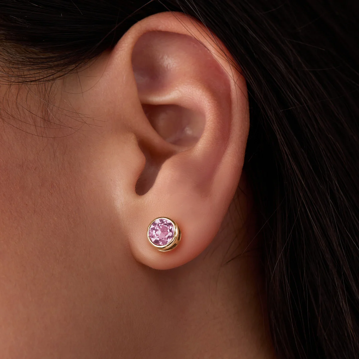 Jamestown Pink Sapphire Stud Earrings in 14k Gold (October) - Image 6