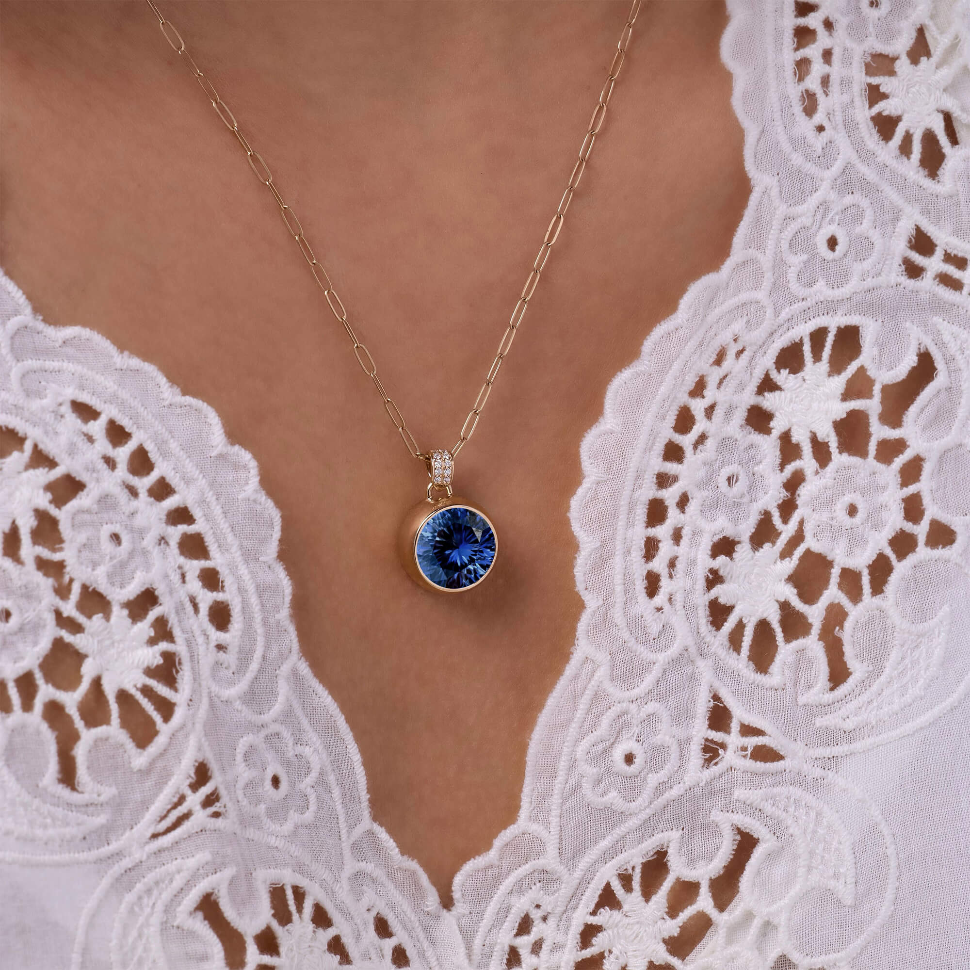 Jamestown Sapphire Pendant with Diamond Bail in 14k Gold (September) - Image 3