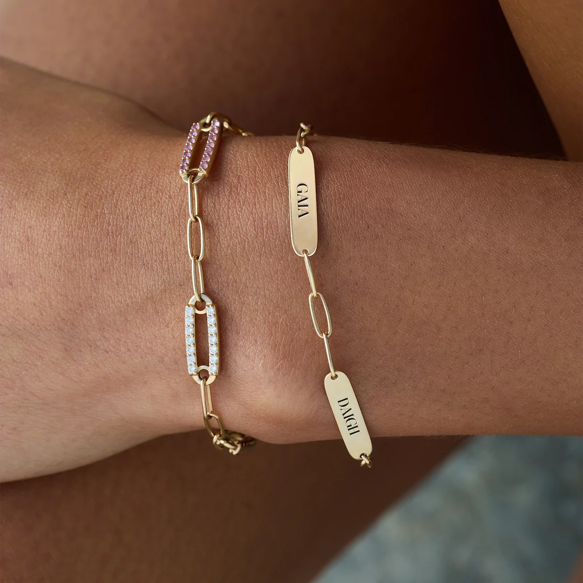 Large 2 Nameplate Bracelet on Adelaide in 14k Gold - Image 3