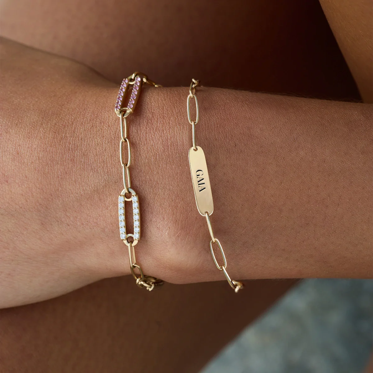 Large 3 Nameplate Bracelet on Adelaide in 14k Gold - Image 3
