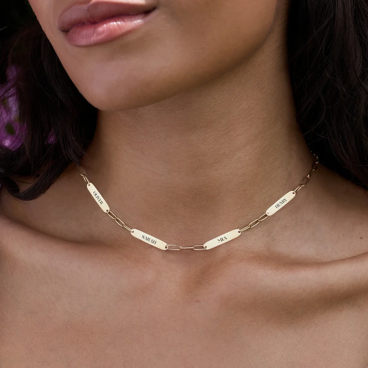 Large 4 Nameplate Necklace on Adelaide in 14k Gold - Image 3