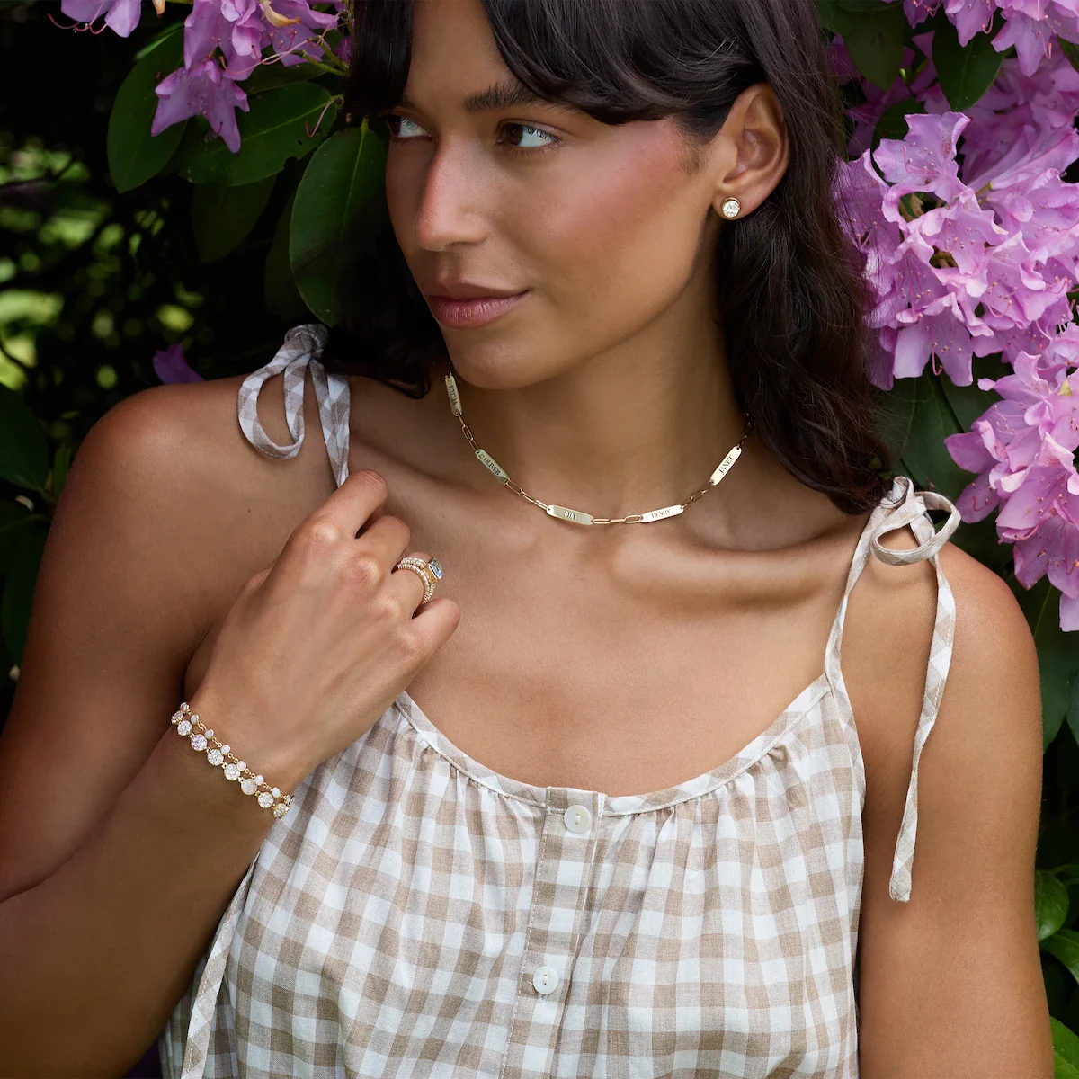 Large 5 Nameplate Necklace on Adelaide in 14k Gold - Image 2