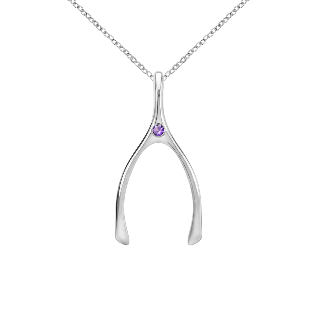 Large Amethyst Wishbone Pendant in Solid 14k Gold (February) - Image 11