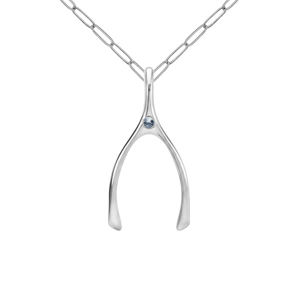 Large Aquamarine Wishbone Pendant in Solid 14k Gold (March) - Image 12