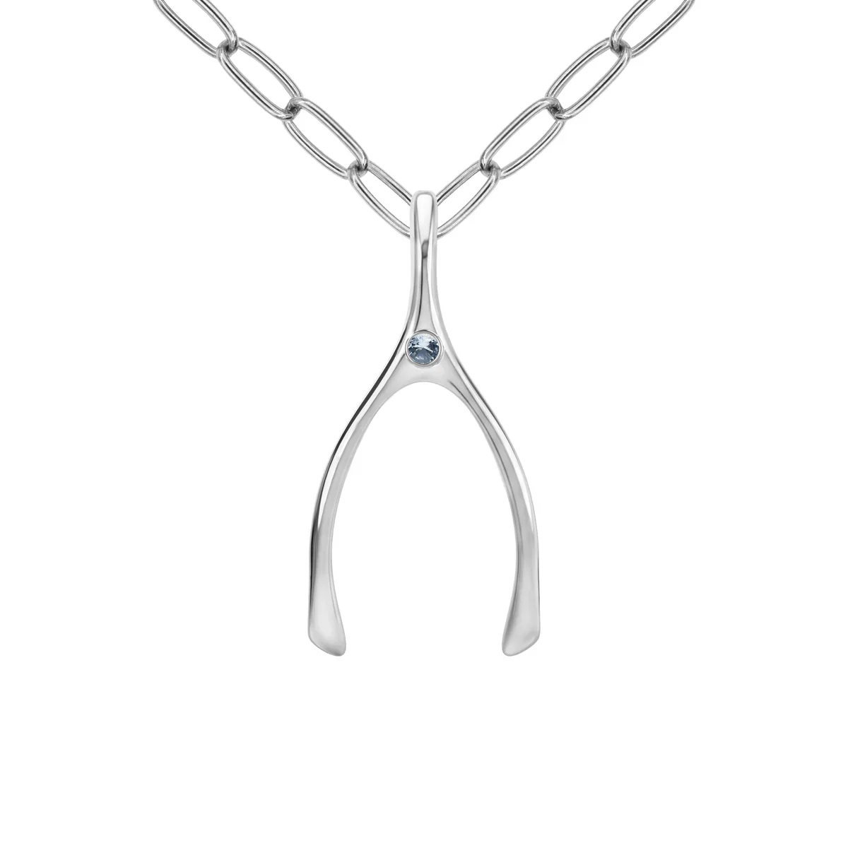 Large Aquamarine Wishbone Pendant in Solid 14k Gold (March) - Image 13
