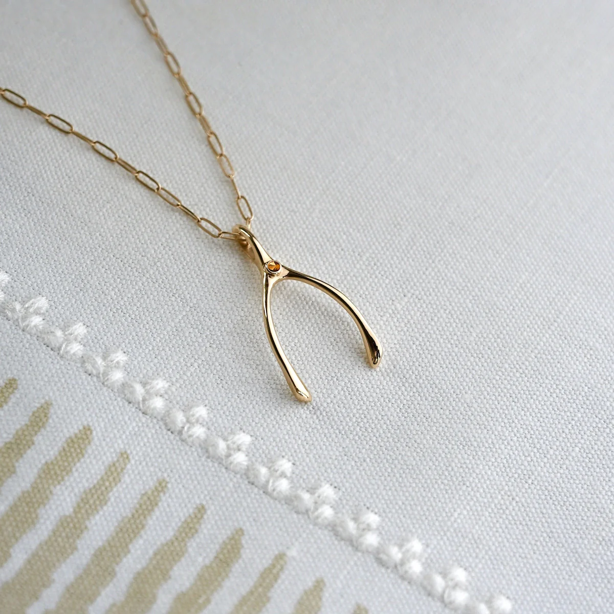 Large Citrine Wishbone Pendant in Solid 14k Gold (November) - Image 3