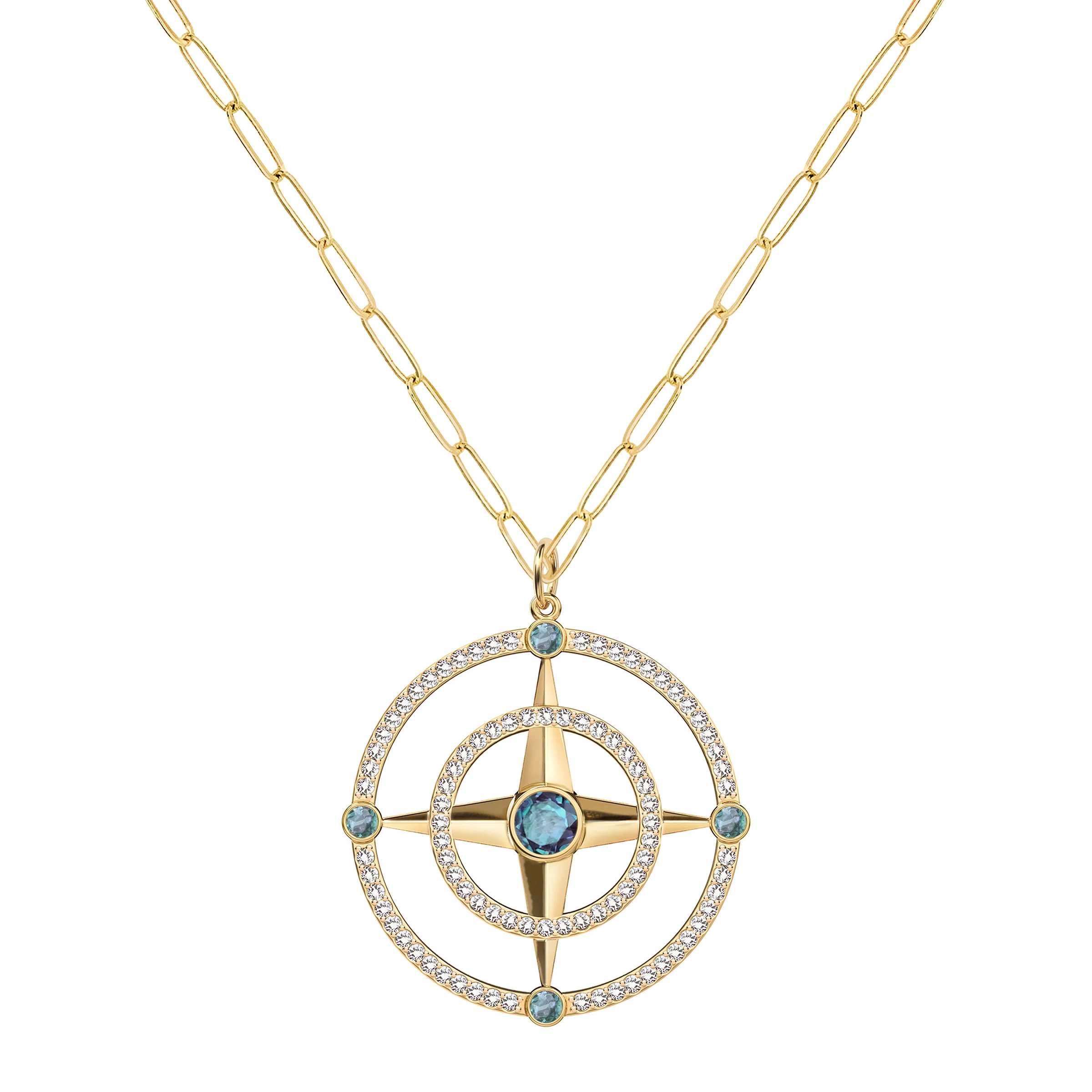 Large Compass Alexandrite & Diamond Pendant in 14k Gold (June) - Image 5