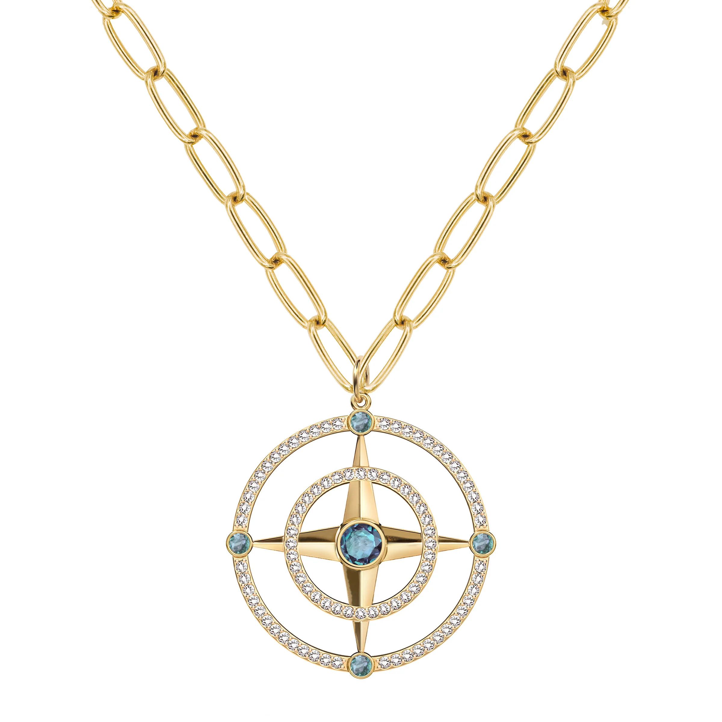 Large Compass Alexandrite & Diamond Pendant in 14k Gold (June) - Image 7