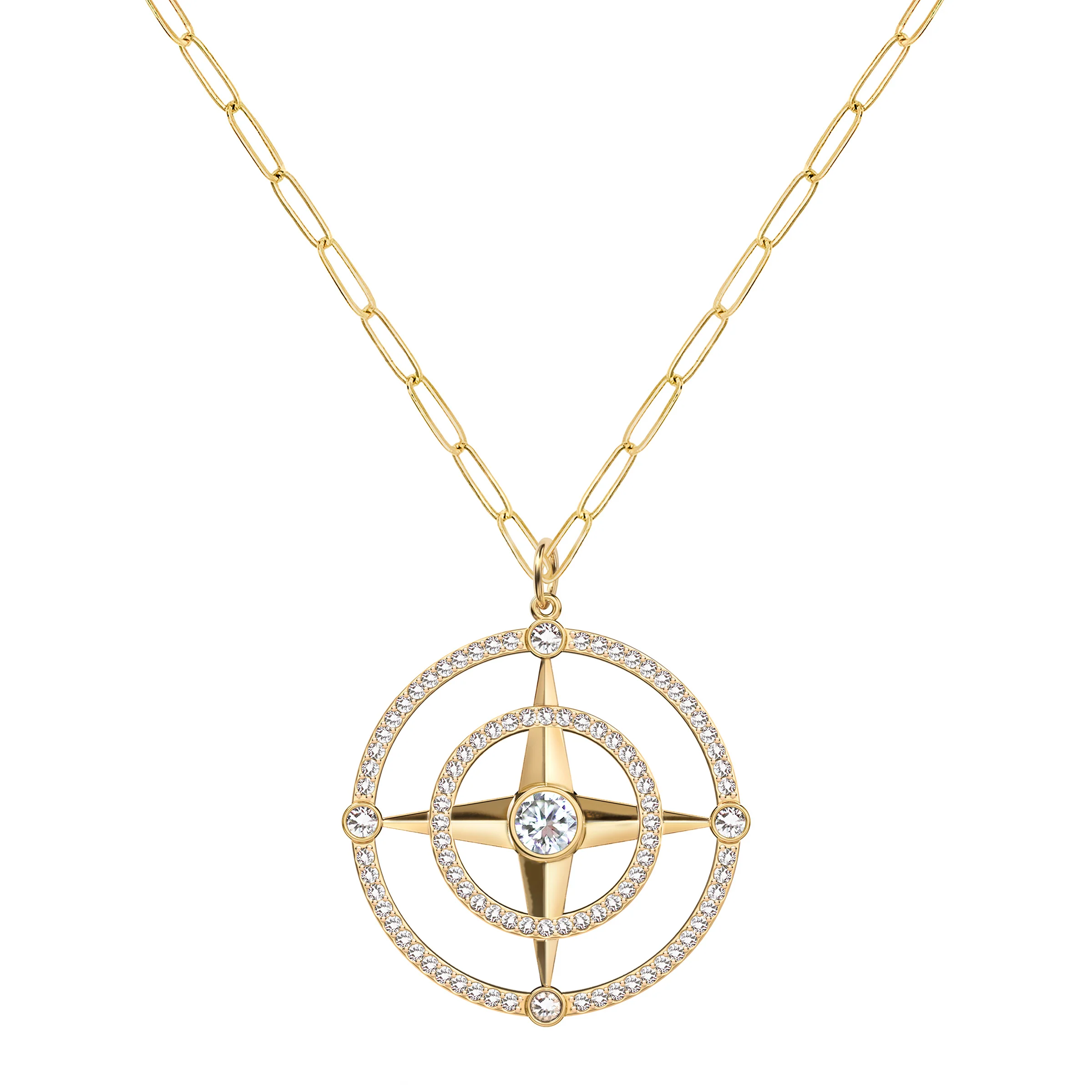Large Compass Birthstone Pendant in 14k Gold - Image 4