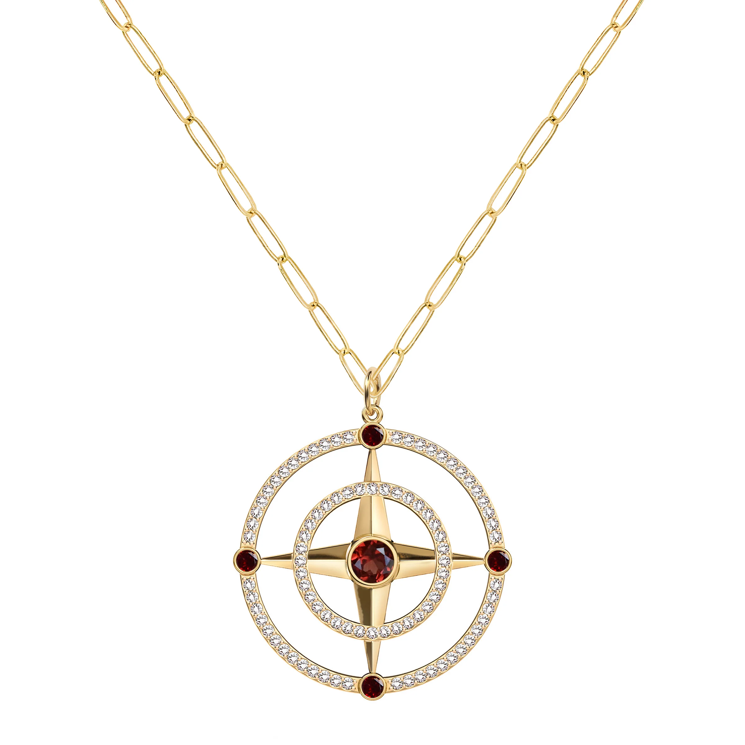 Large Compass Garnet & Diamond Pendant in 14k Gold (January) - Image 5