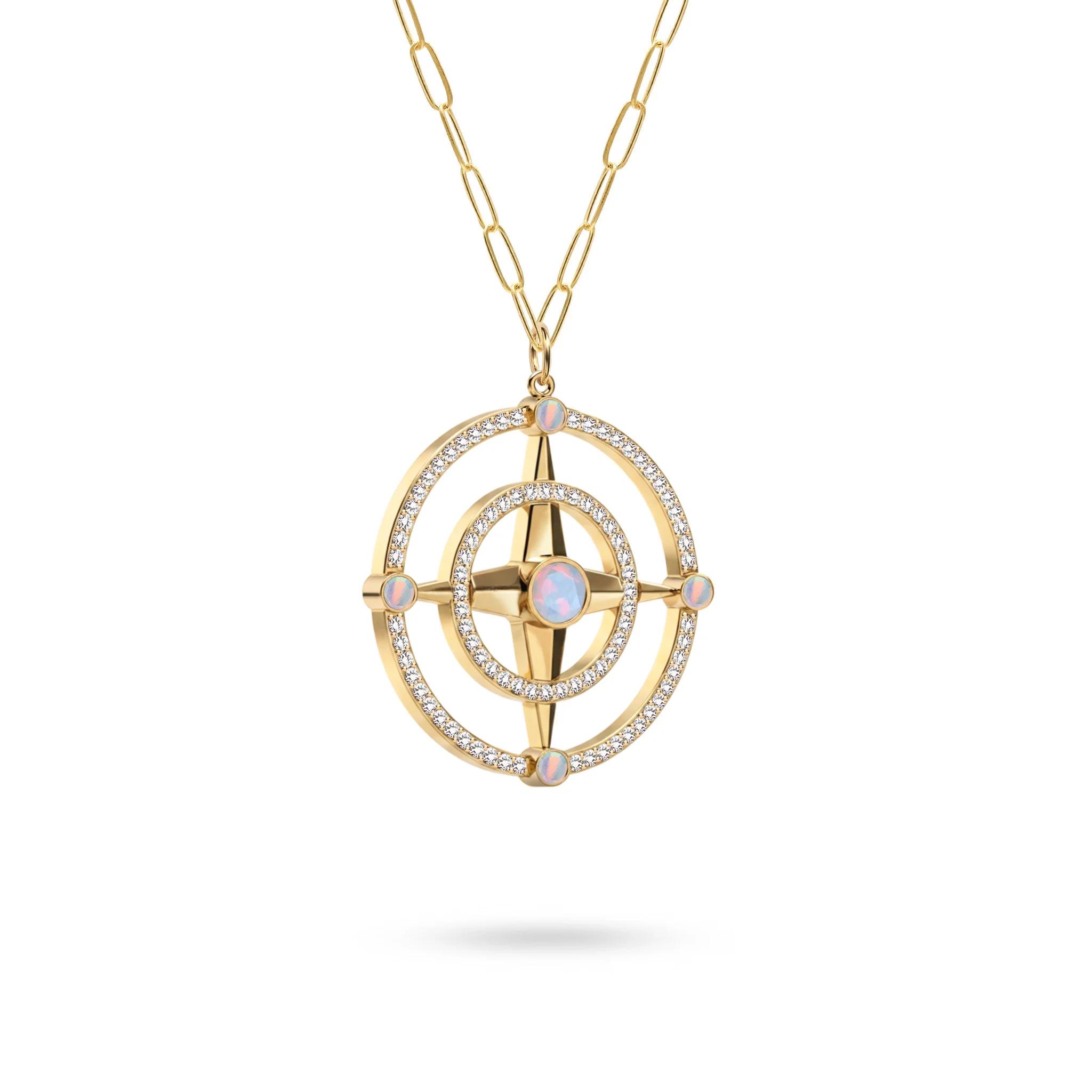Large Compass Opal & Diamond Pendant in 14k Gold (October) - Image 4
