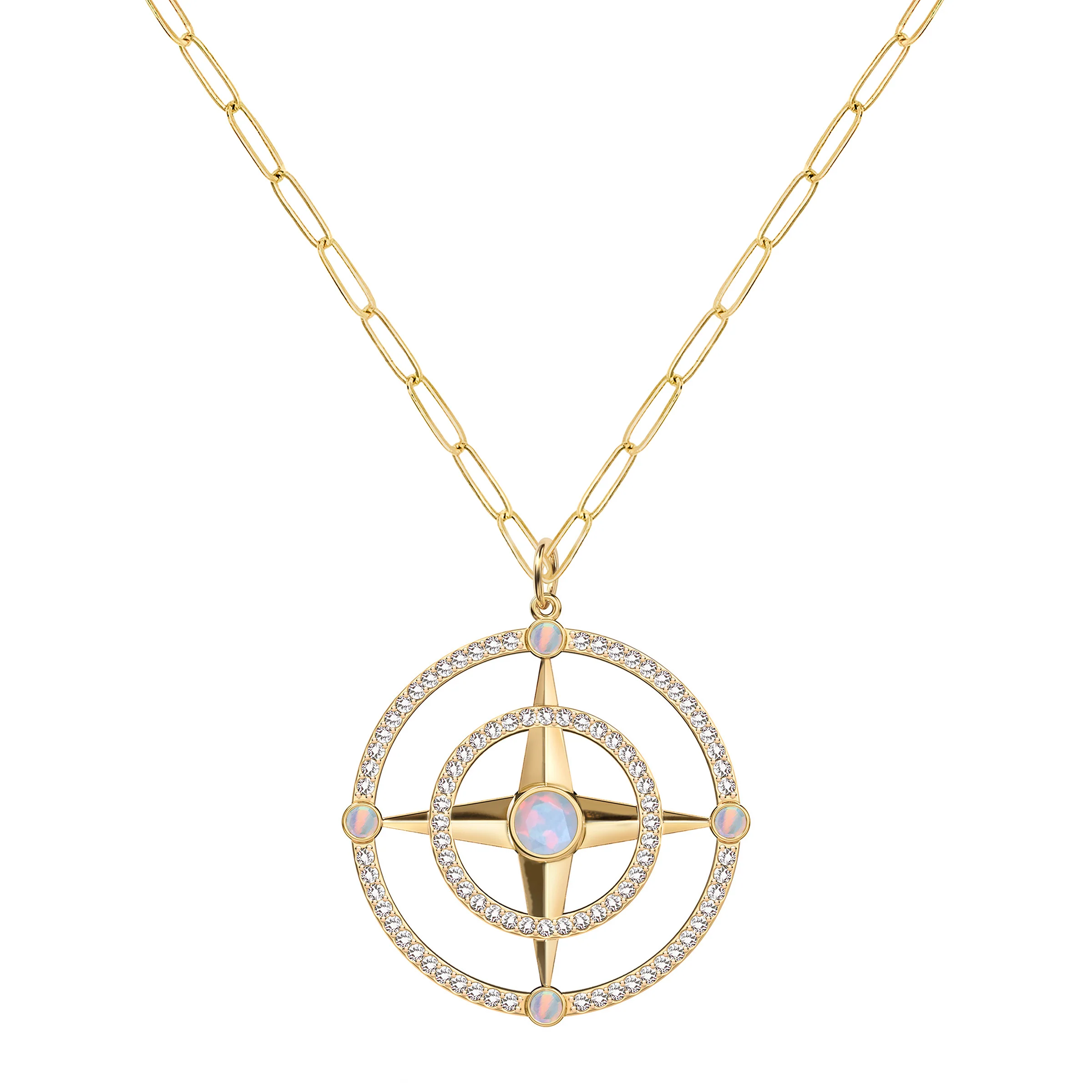 Large Compass Opal & Diamond Pendant in 14k Gold (October) - Image 5