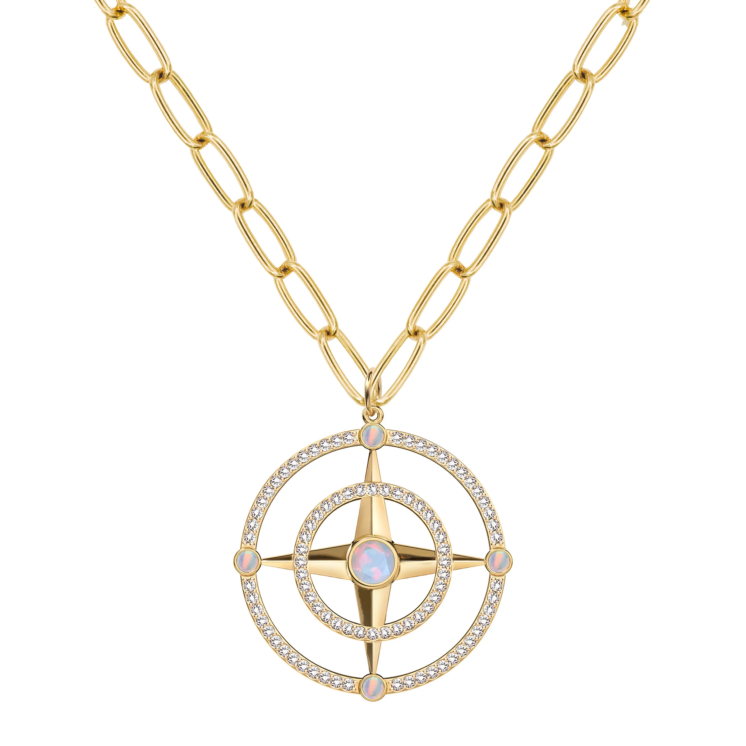 Large Compass Opal & Diamond Pendant in 14k Gold (October) - Image 7