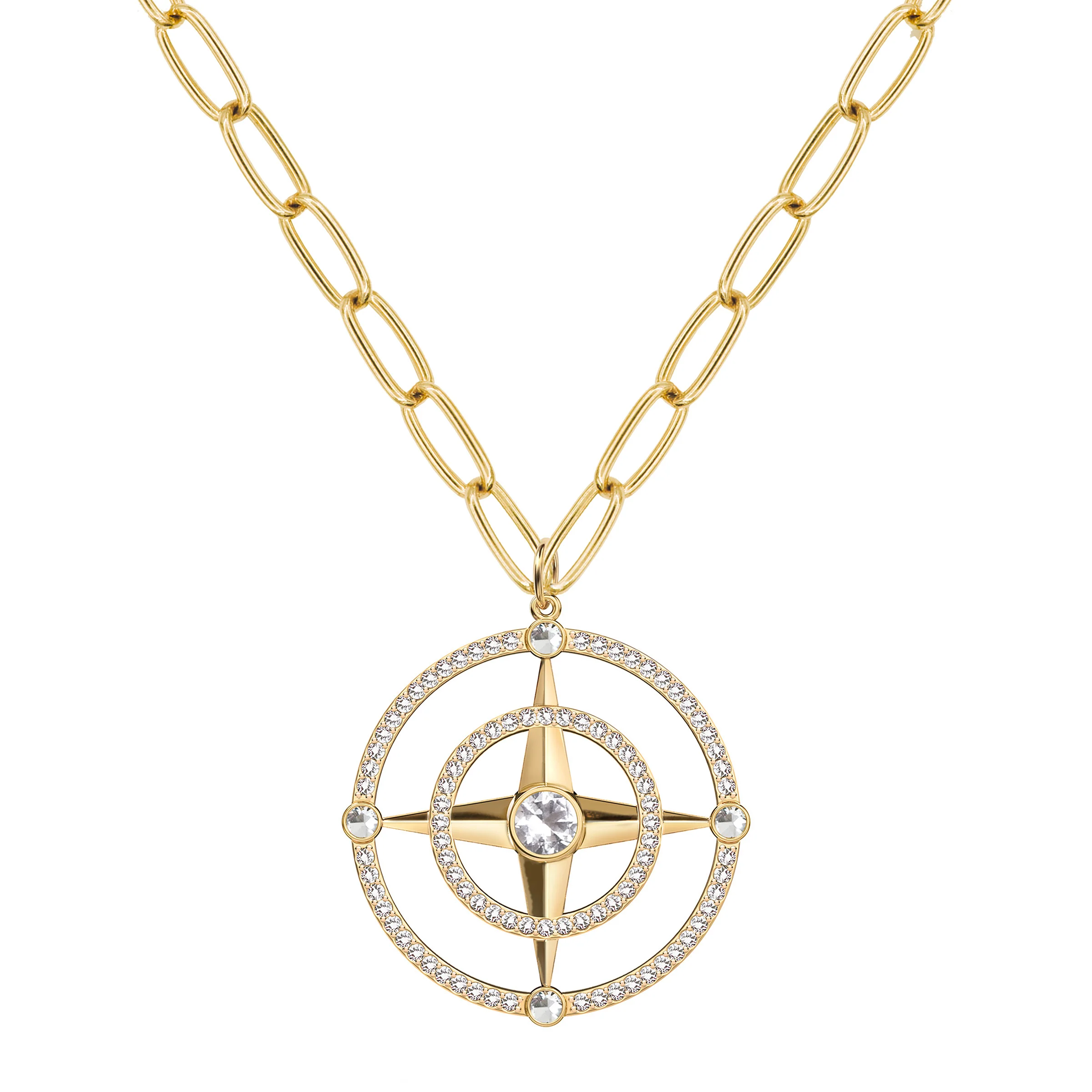 Large Compass White Topaz & Diamond Pendant in 14k Gold (April) - Image 7