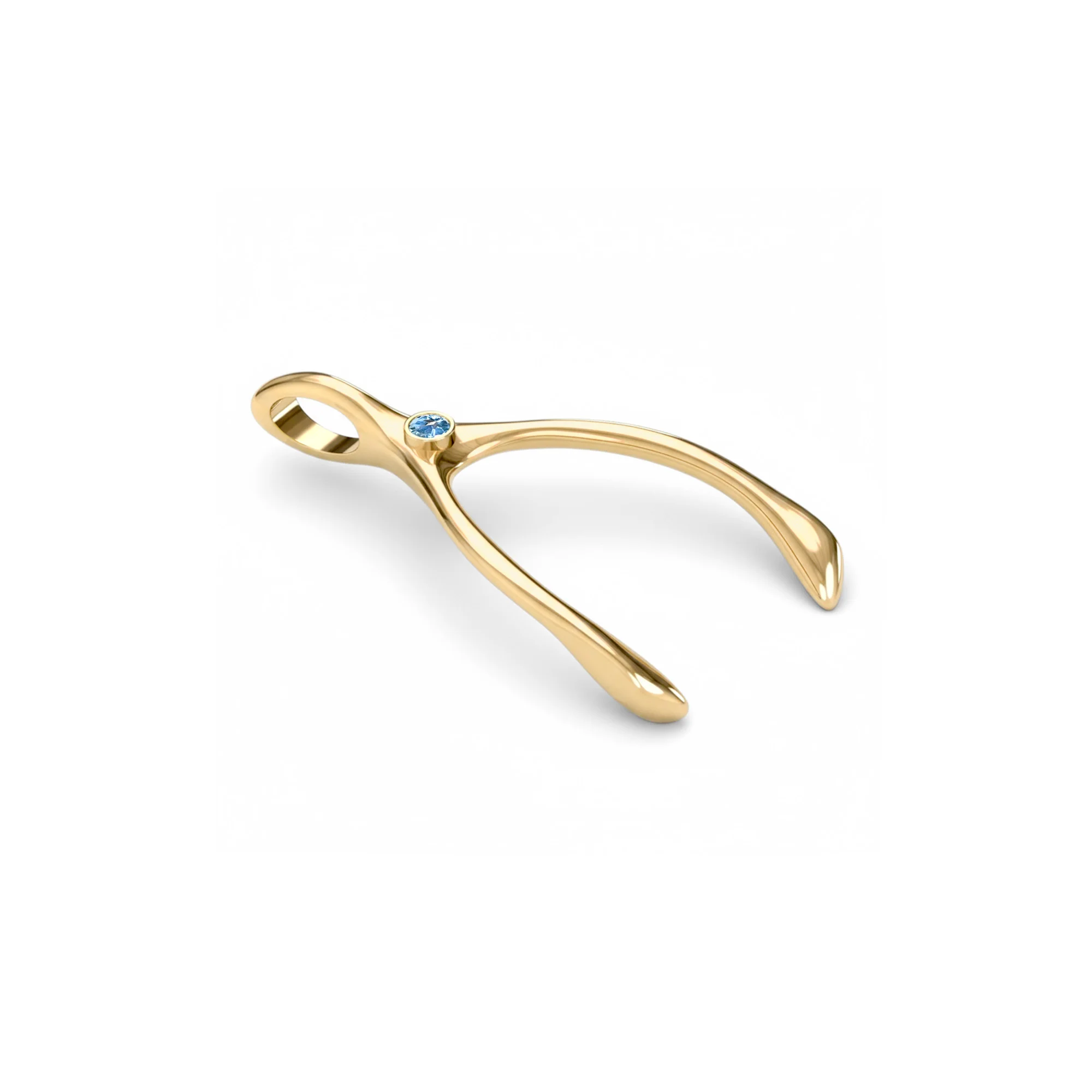 Large Nantucket Blue Topaz Wishbone Pendant in Solid 14k Gold (December) - Image 7