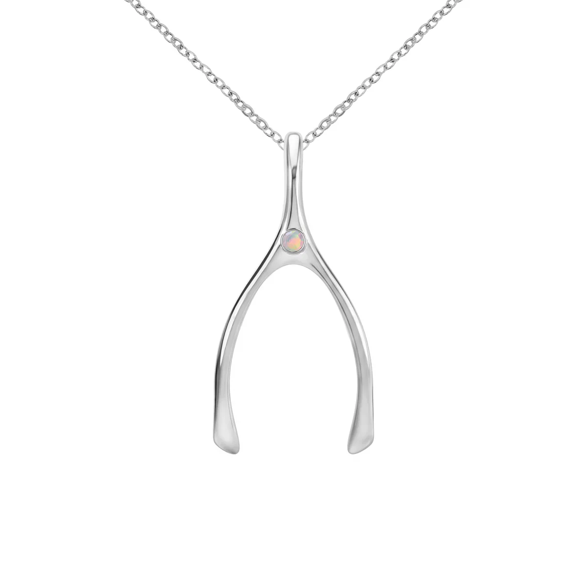 Large Opal Wishbone Pendant in Solid 14k Gold (October) - Image 11