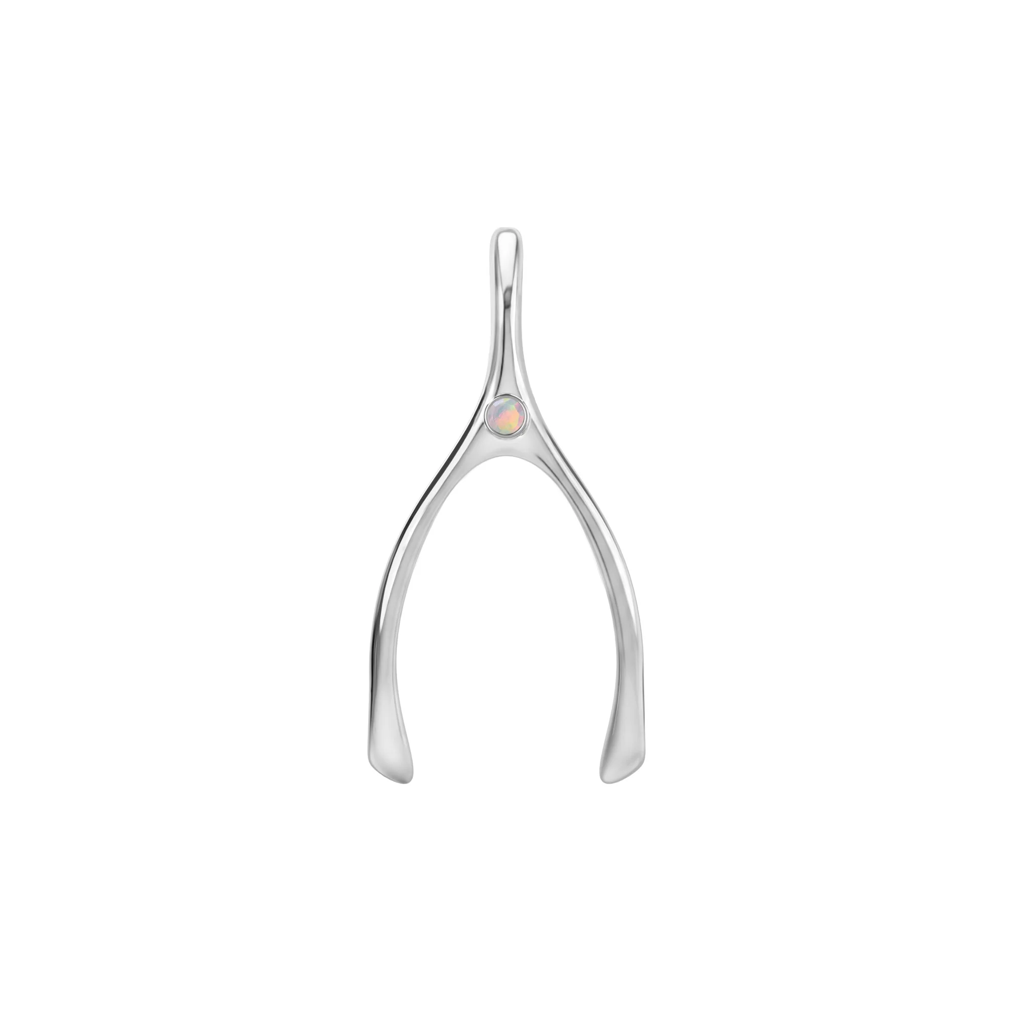 Large Opal Wishbone Pendant in Solid 14k Gold (October) - Image 5