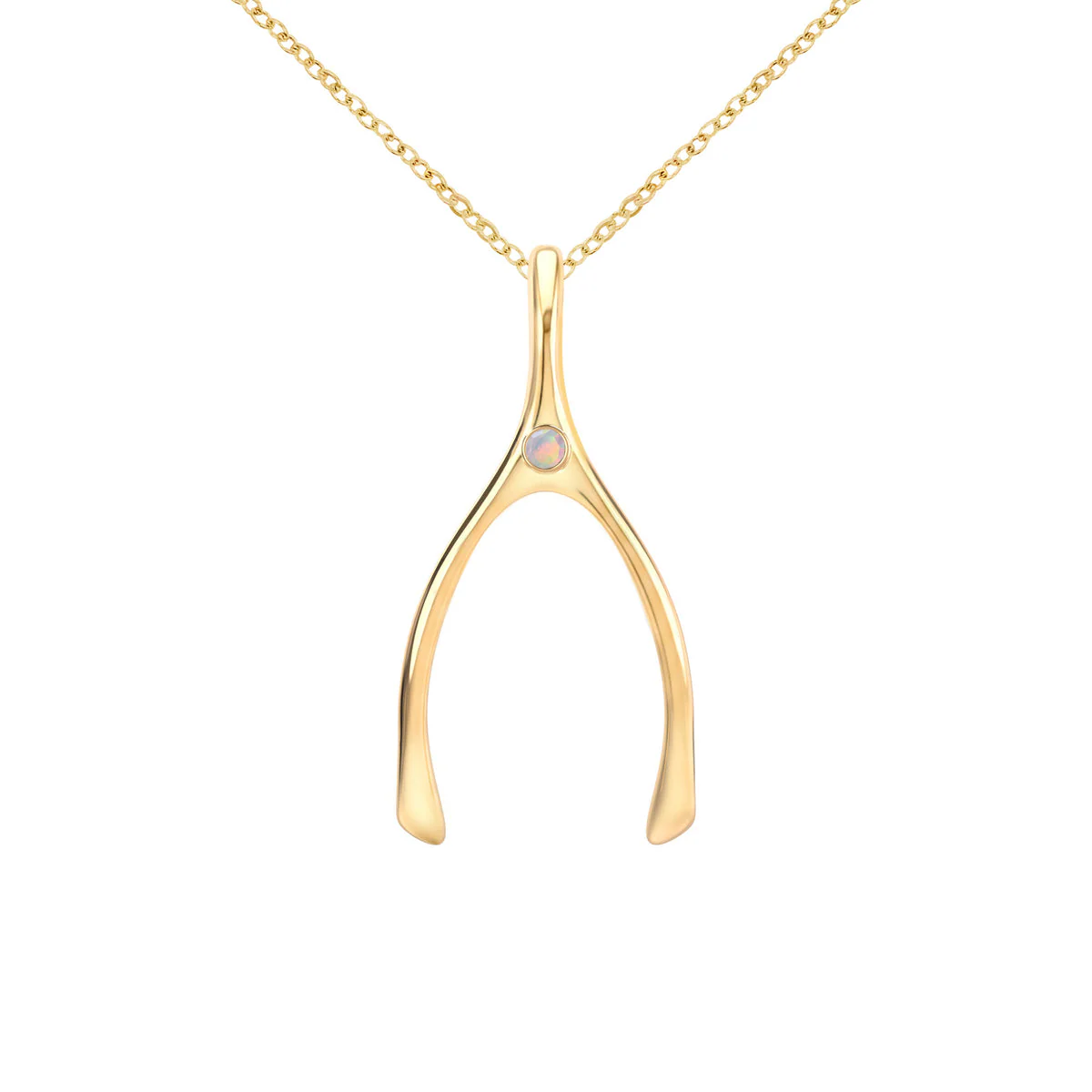 Large Opal Wishbone Pendant in Solid 14k Gold (October) - Image 8
