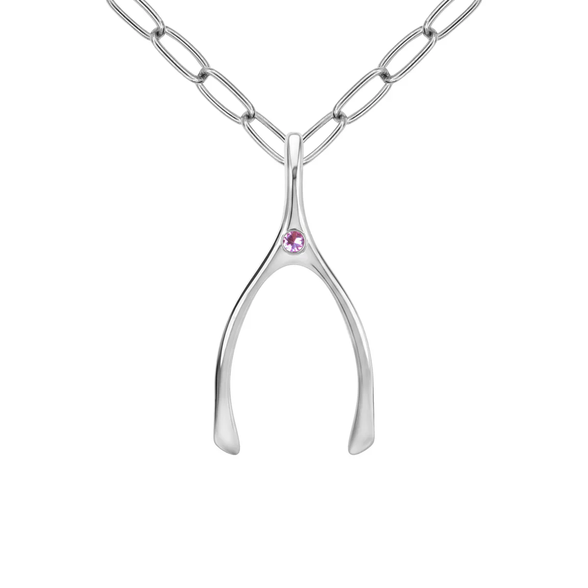 Large Pink Sapphire Wishbone Pendant in Solid 14k Gold (October) - Image 13