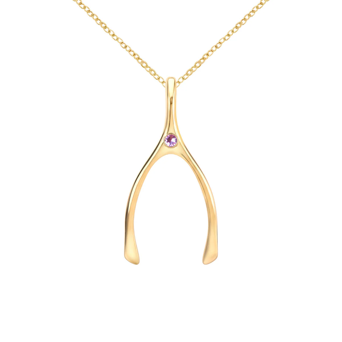 Large Pink Sapphire Wishbone Pendant in Solid 14k Gold (October) - Image 8