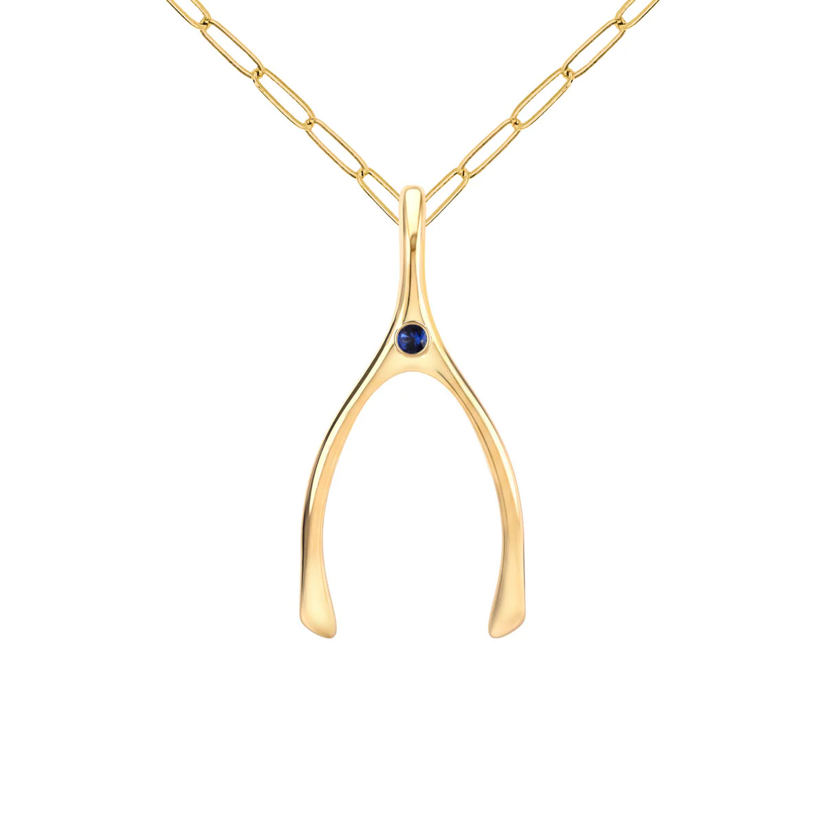 Large Sapphire Wishbone Pendant in Solid 14k Gold (September) - Image 9