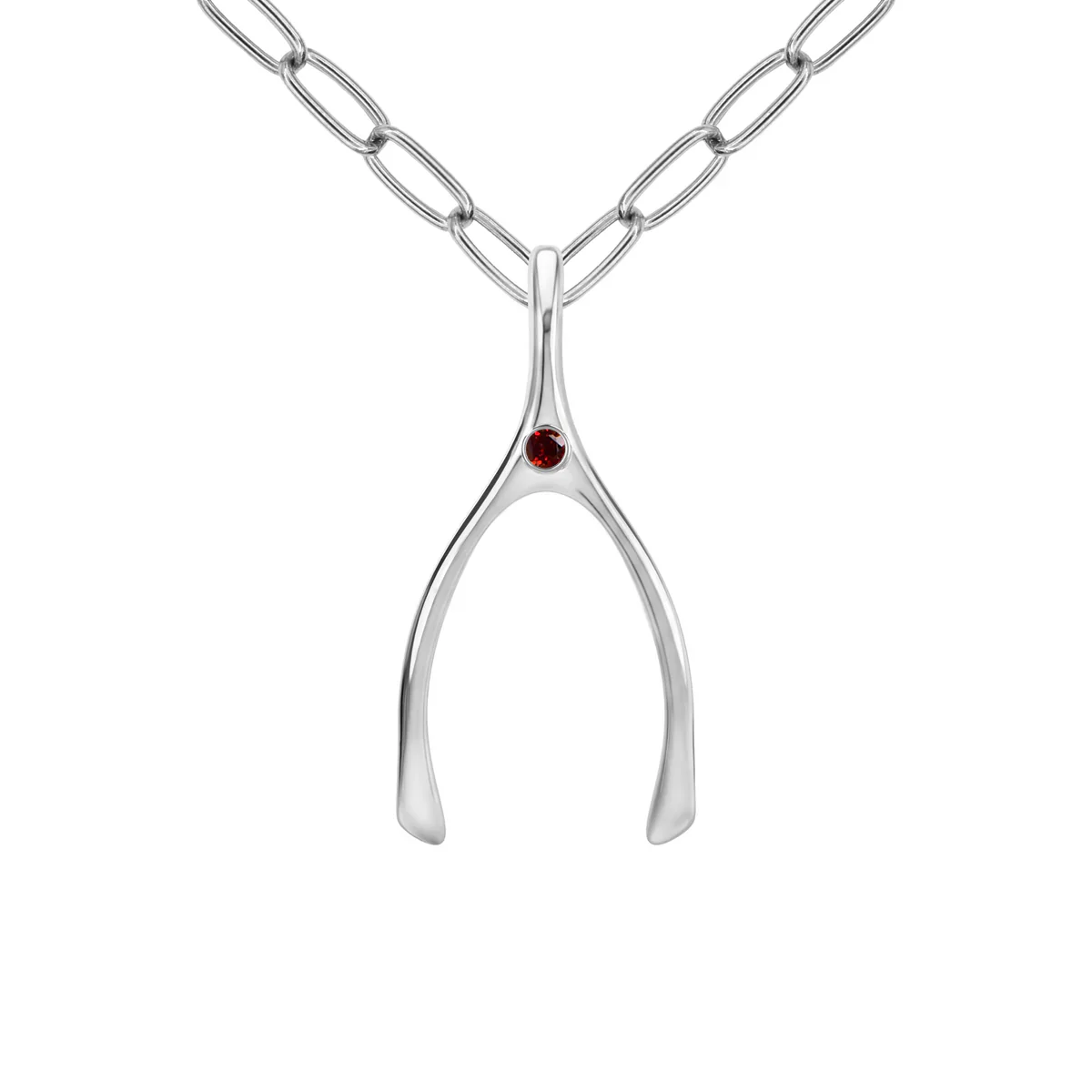 Large Garnet Wishbone Pendant in Solid 14k Gold (January) - Image 13