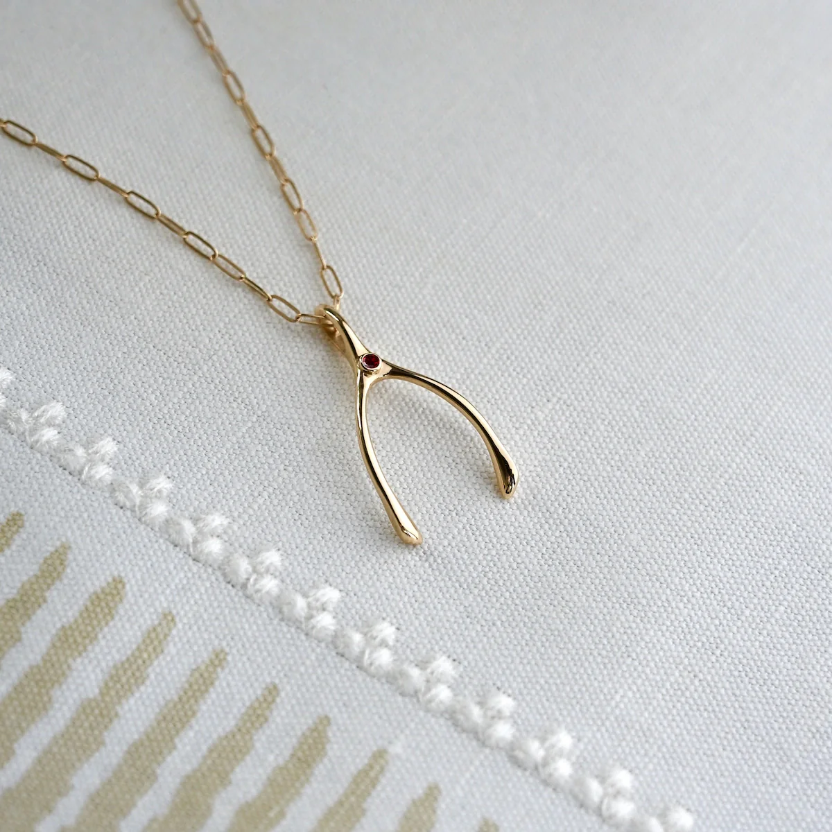 Large Garnet Wishbone Pendant in Solid 14k Gold (January) - Image 3