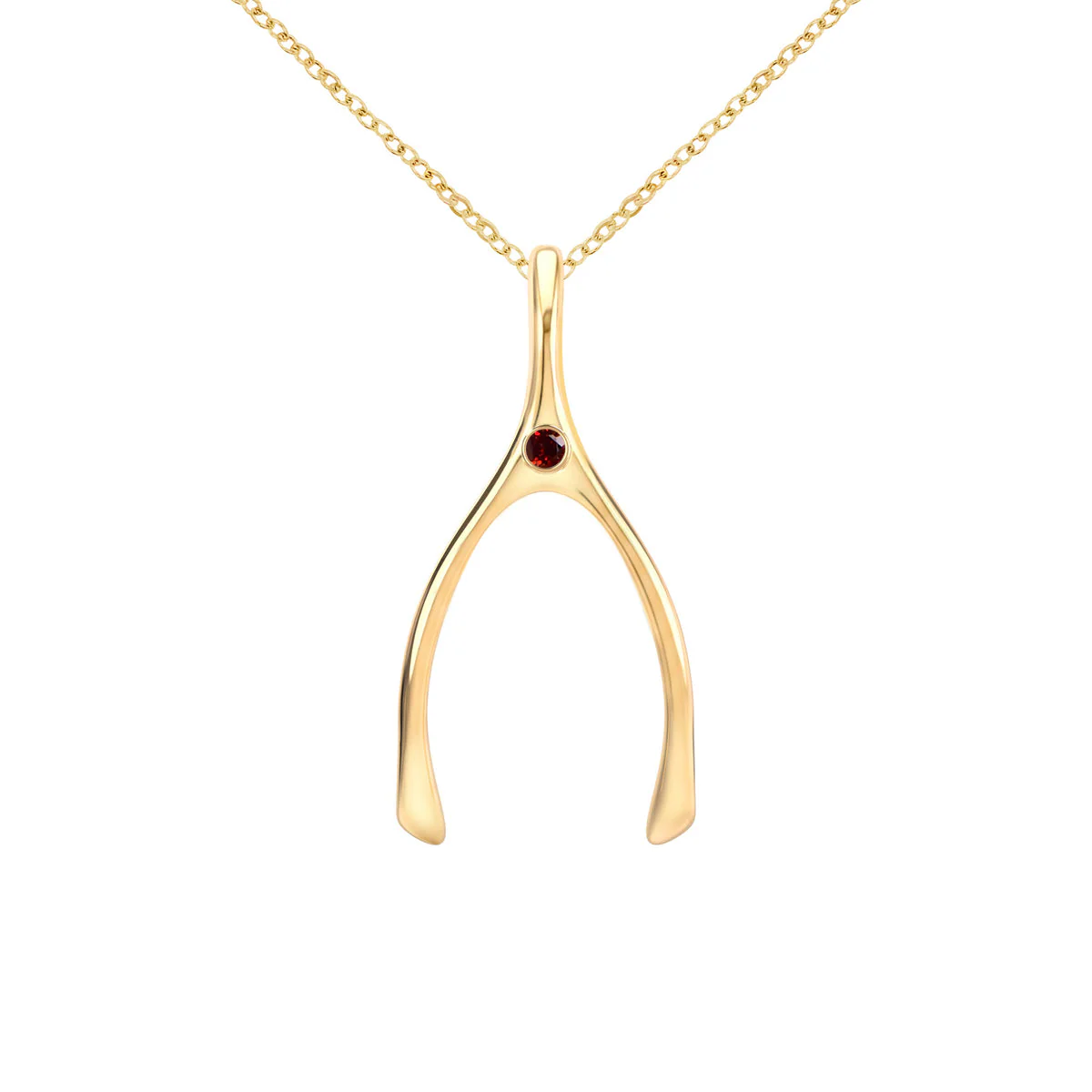 Large Garnet Wishbone Pendant in Solid 14k Gold (January) - Image 8