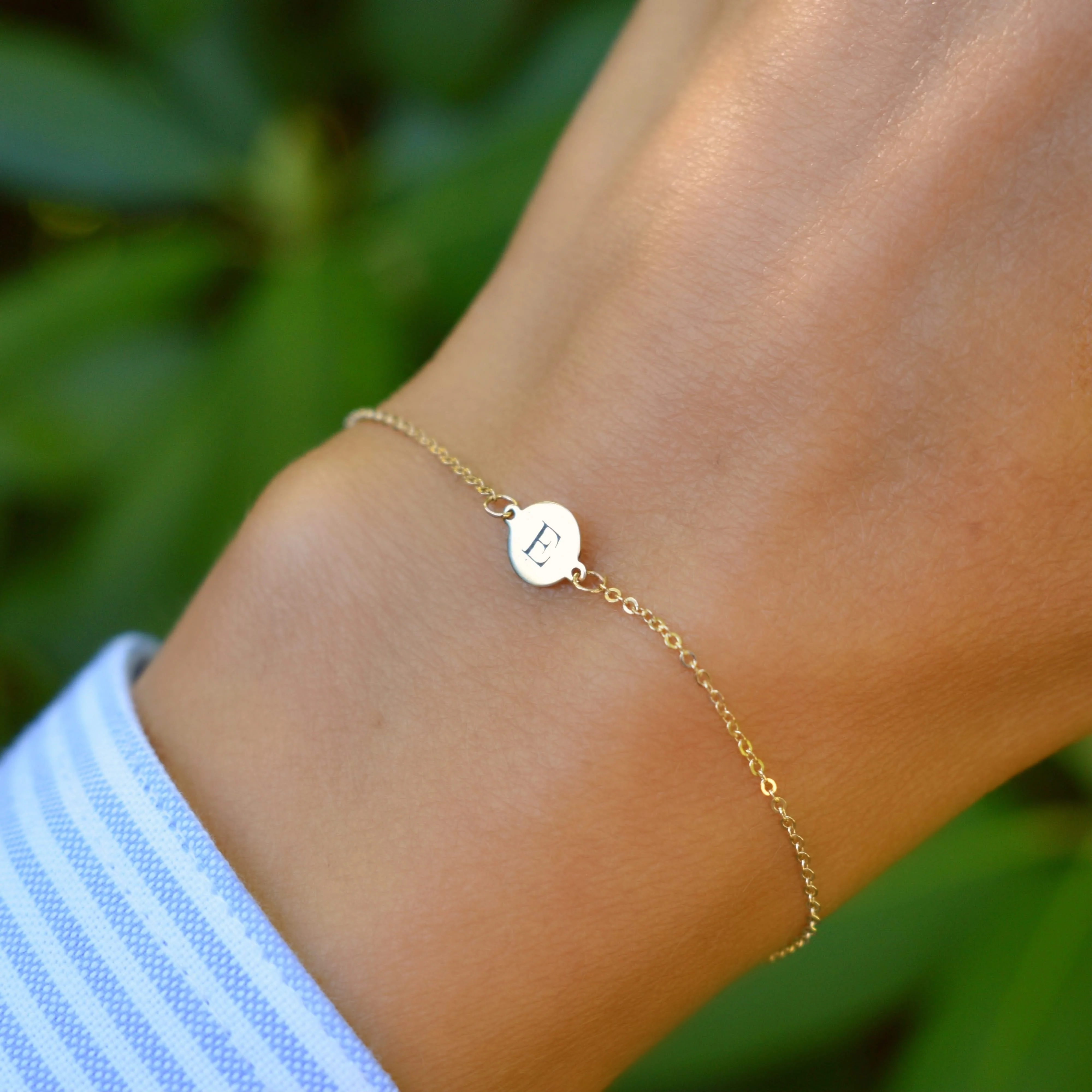 Letter E Bracelet in 14k Gold - Image 3