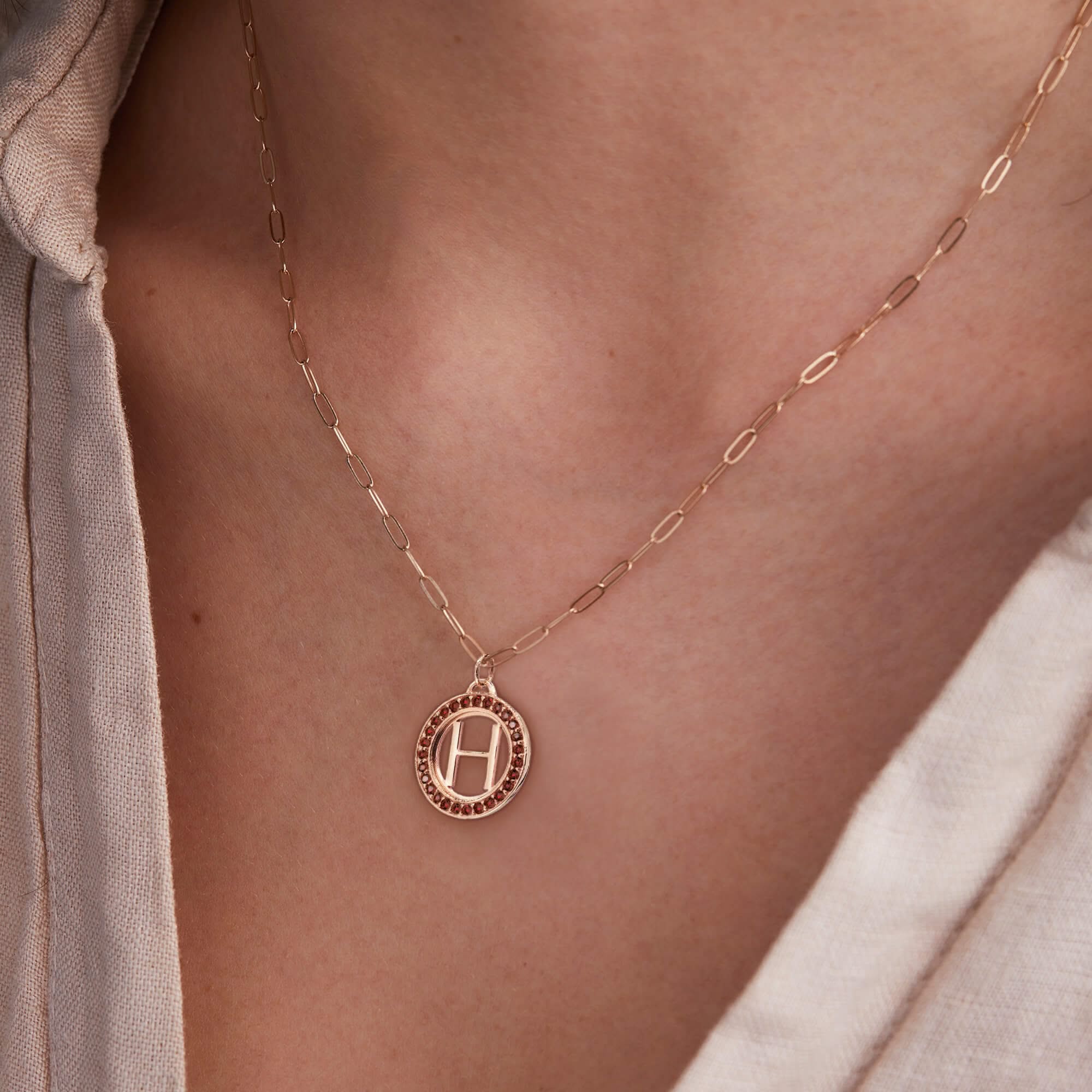 Letter & Garnet Pendant in 14k Gold (January) - Image 3