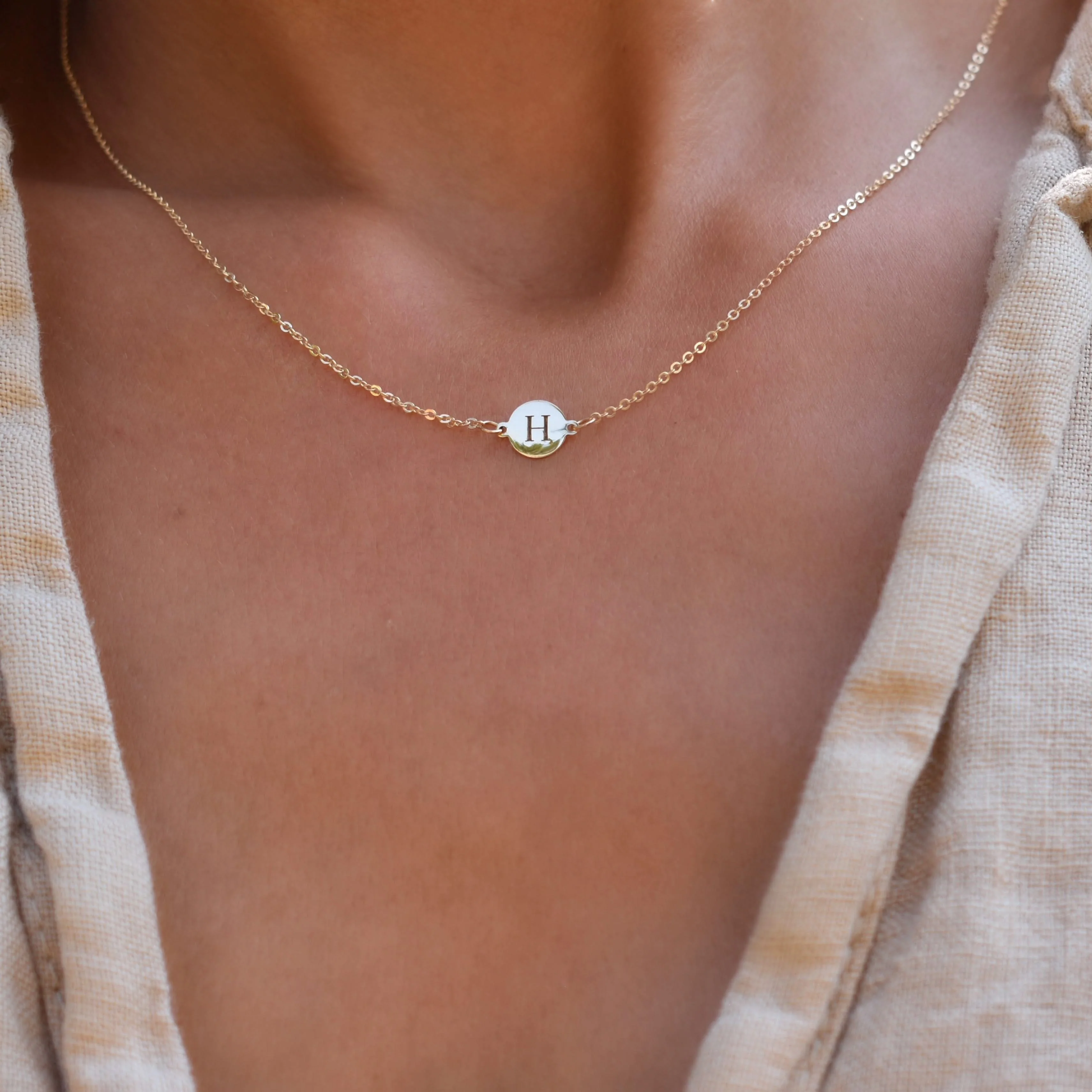Letter H Necklace in 14k Gold - Image 3