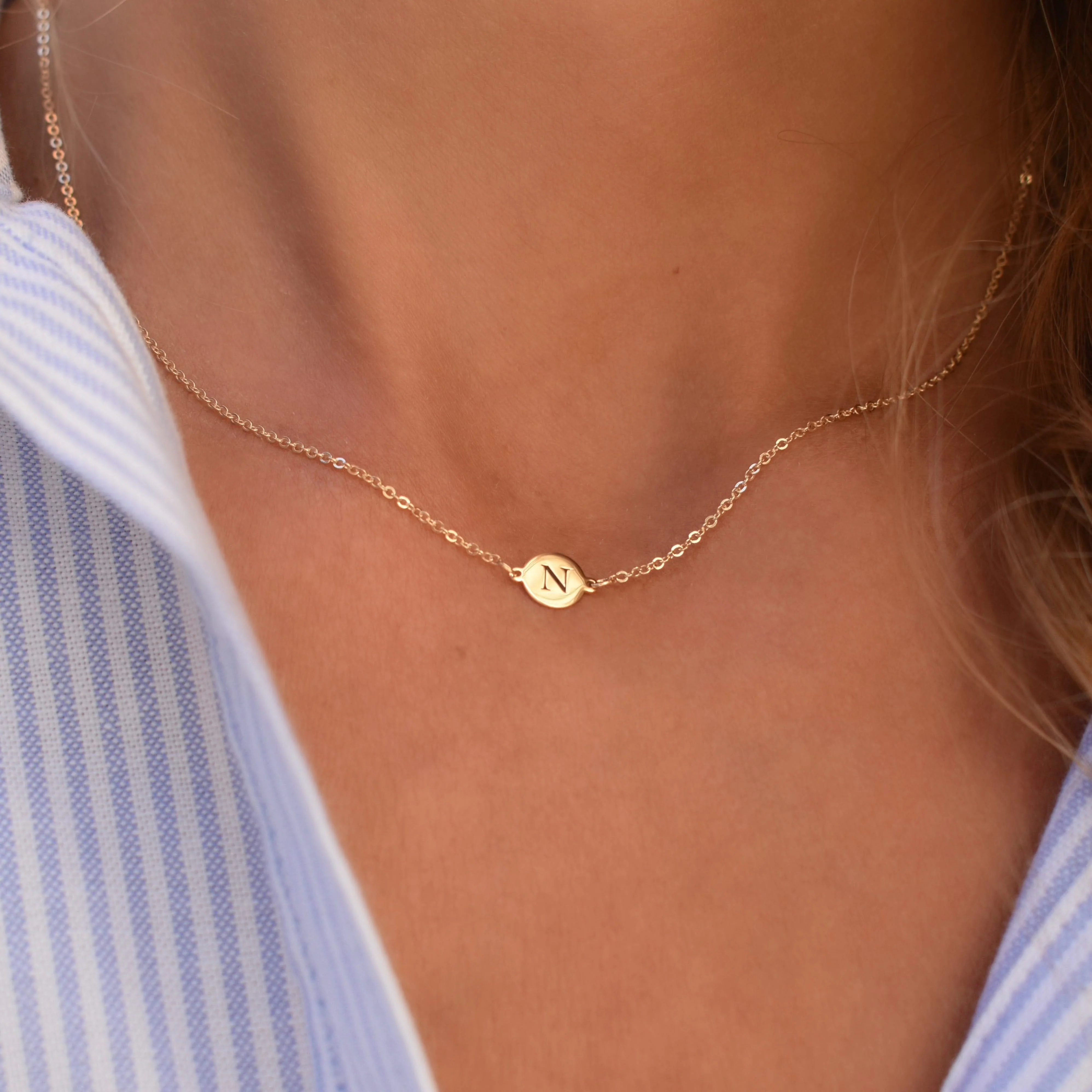 Letter N Necklace in 14k Gold - Image 3