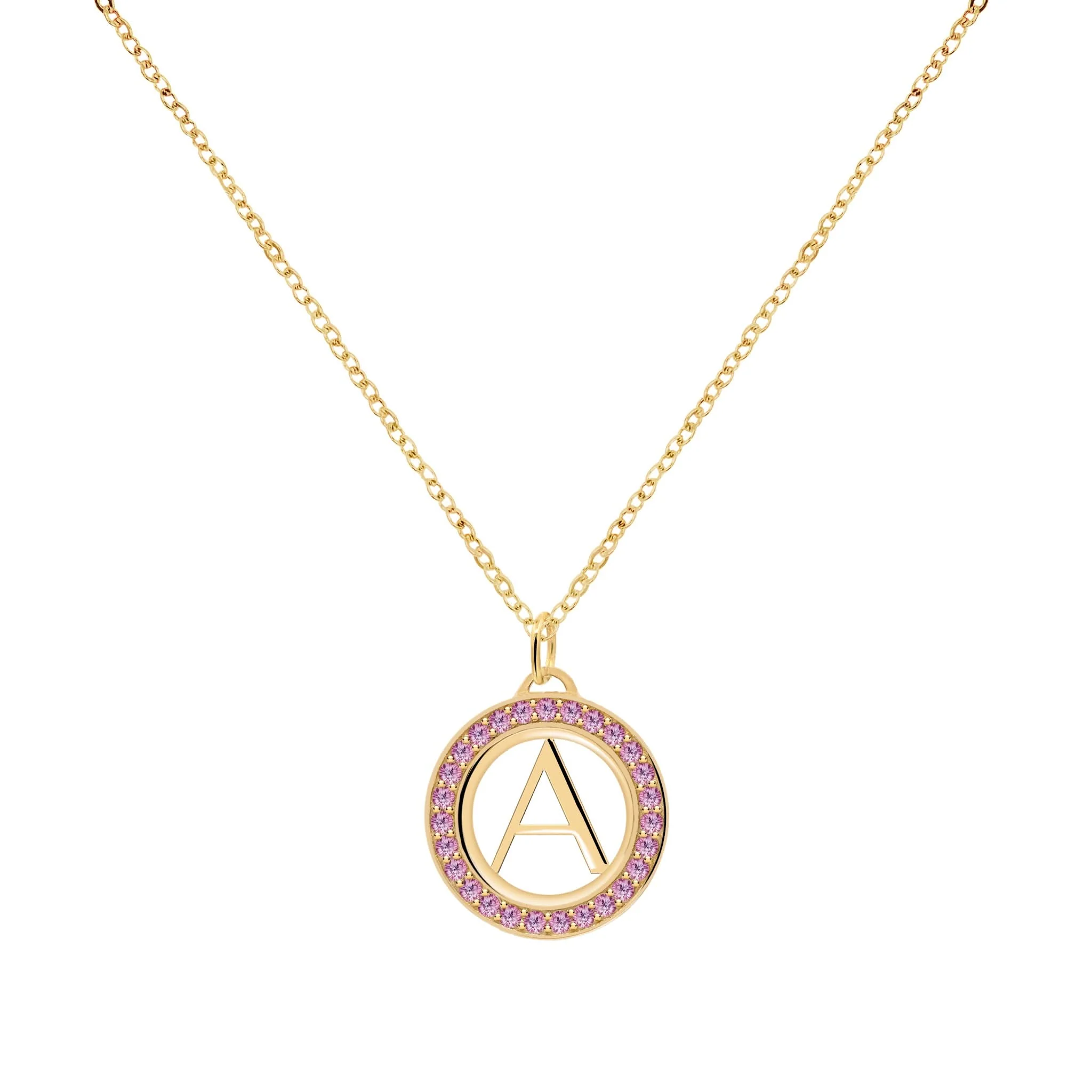 Letter & Pink Sapphire Pendant in 14k Gold (October) - Image 4